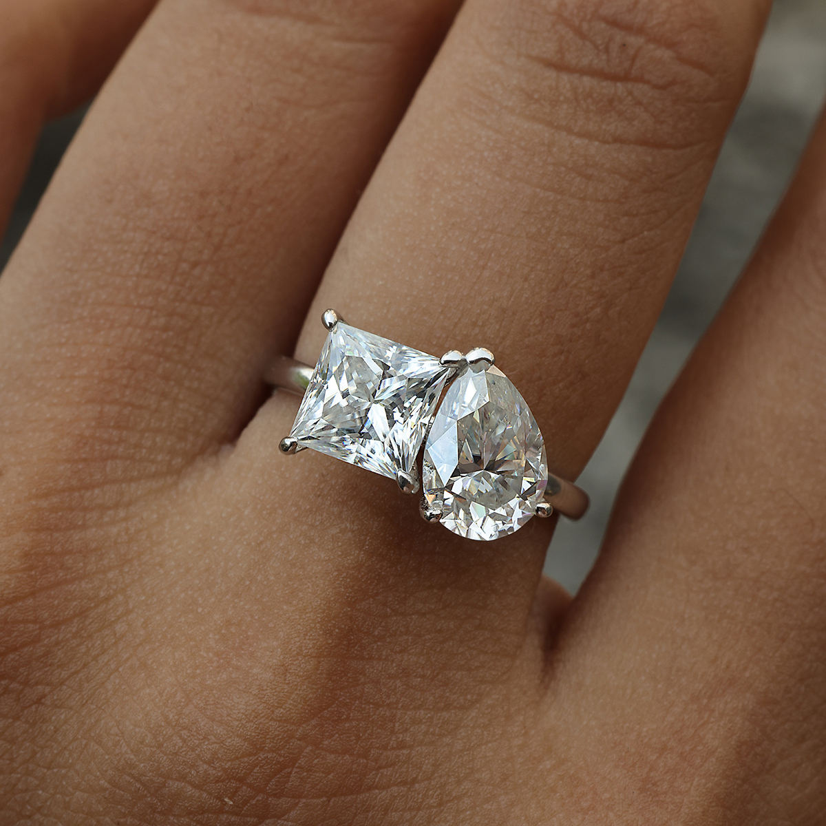 toi et moi ring, two stone ring, engagement rings, engagement rings for women, moissanite engagement rings, gold rings for women, 14k gold rings, white gold rings, lab grown diamond rings, diamond rings for women, diamond rings, valentines gift for her, birthday gift for her, moissanite rings, 925 silver rings, princess diamond ring, pear diamond ring