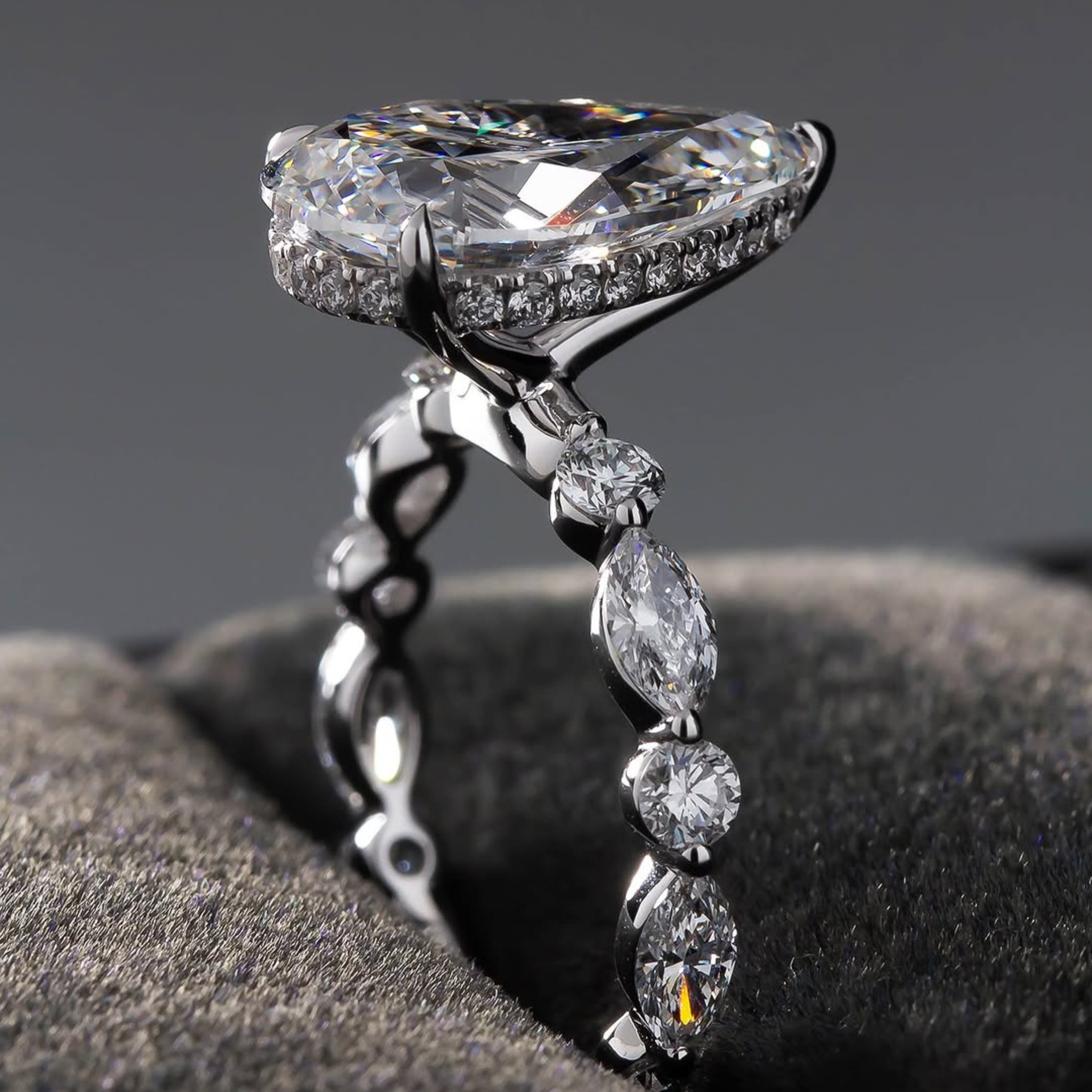 bridal ring set, pear cut ring, wedding ring set, engagement and wedding ring set, solitaire rings, gold rings, pear cut engagement ring, gold rings for women, 14k gold rings, white gold rings, lab grown diamond rings, diamond rings for women, diamond rings, valentines gift for her, birthday gift for her, moissanite rings