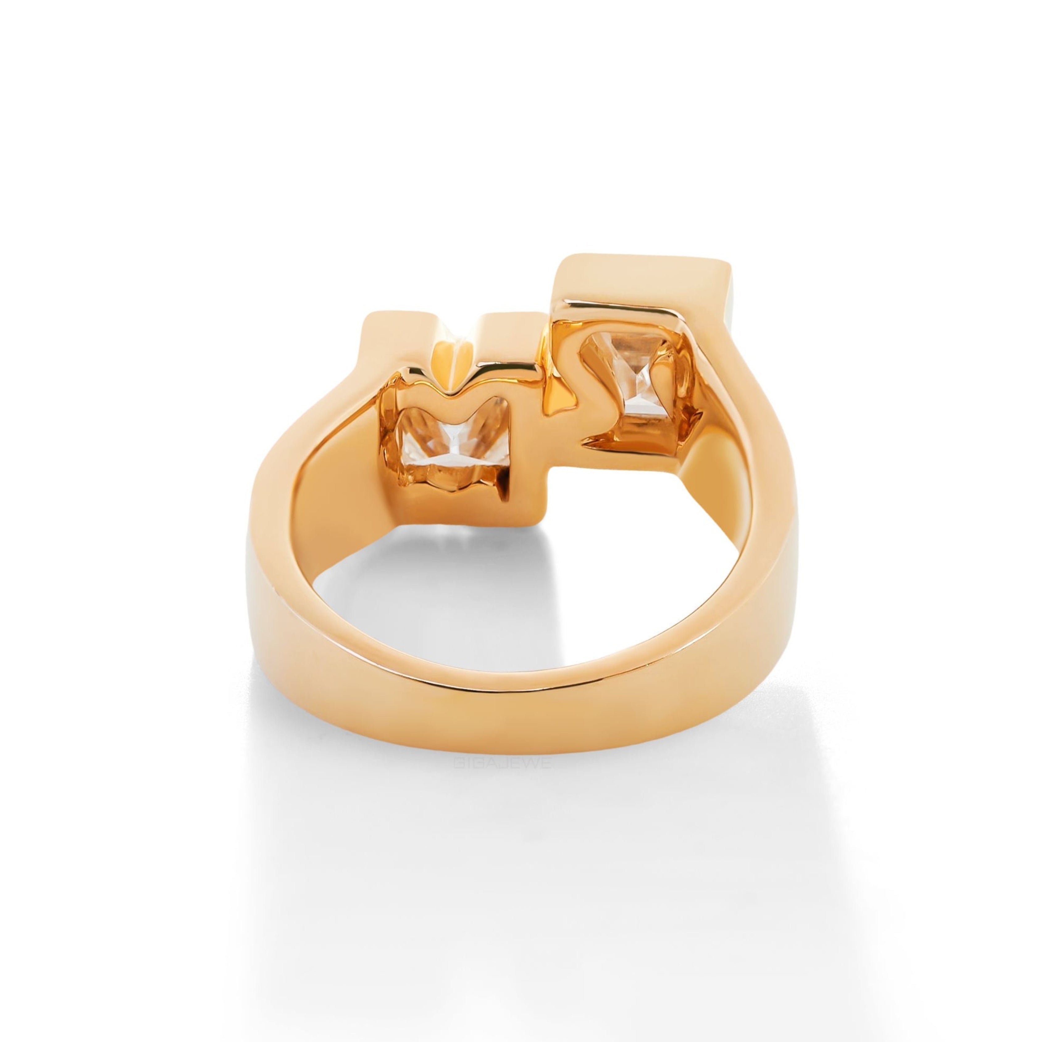 letter cut diamond ring, two stone rings, solitaire rings, halo rings, gold rings, alphabet cut engagement ring, gold rings for women, 14k gold rings, white gold rings, lab grown diamond rings, diamond rings for women, diamond rings, valentines gift for her, birthday gift for her, moissanite rings, 925 silver rings