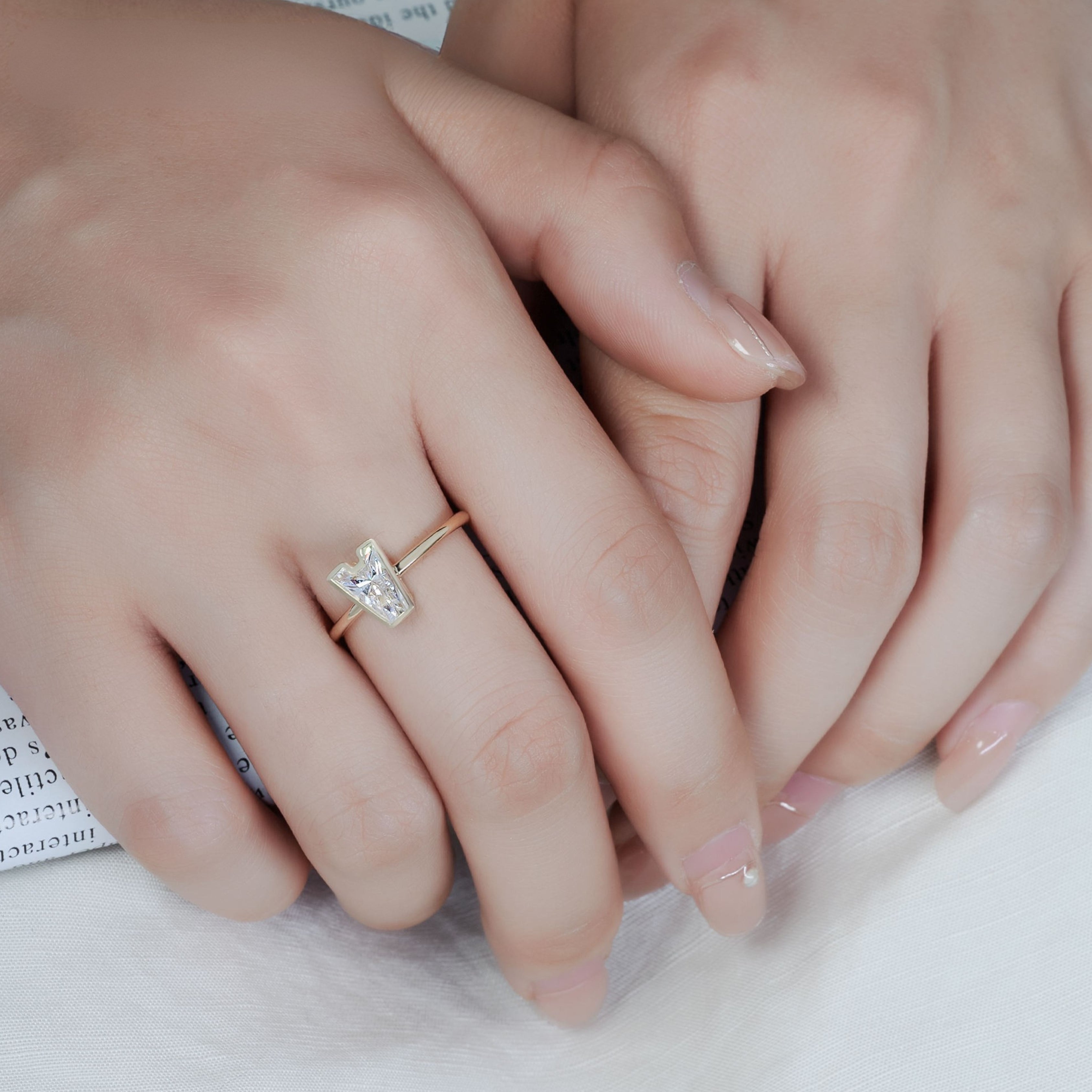 letter cut diamond ring, two stone rings, solitaire rings, halo rings, gold rings, alphabet cut engagement ring, gold rings for women, 14k gold rings, white gold rings, lab grown diamond rings, diamond rings for women, diamond rings, valentines gift for her, birthday gift for her, moissanite rings, 925 silver rings