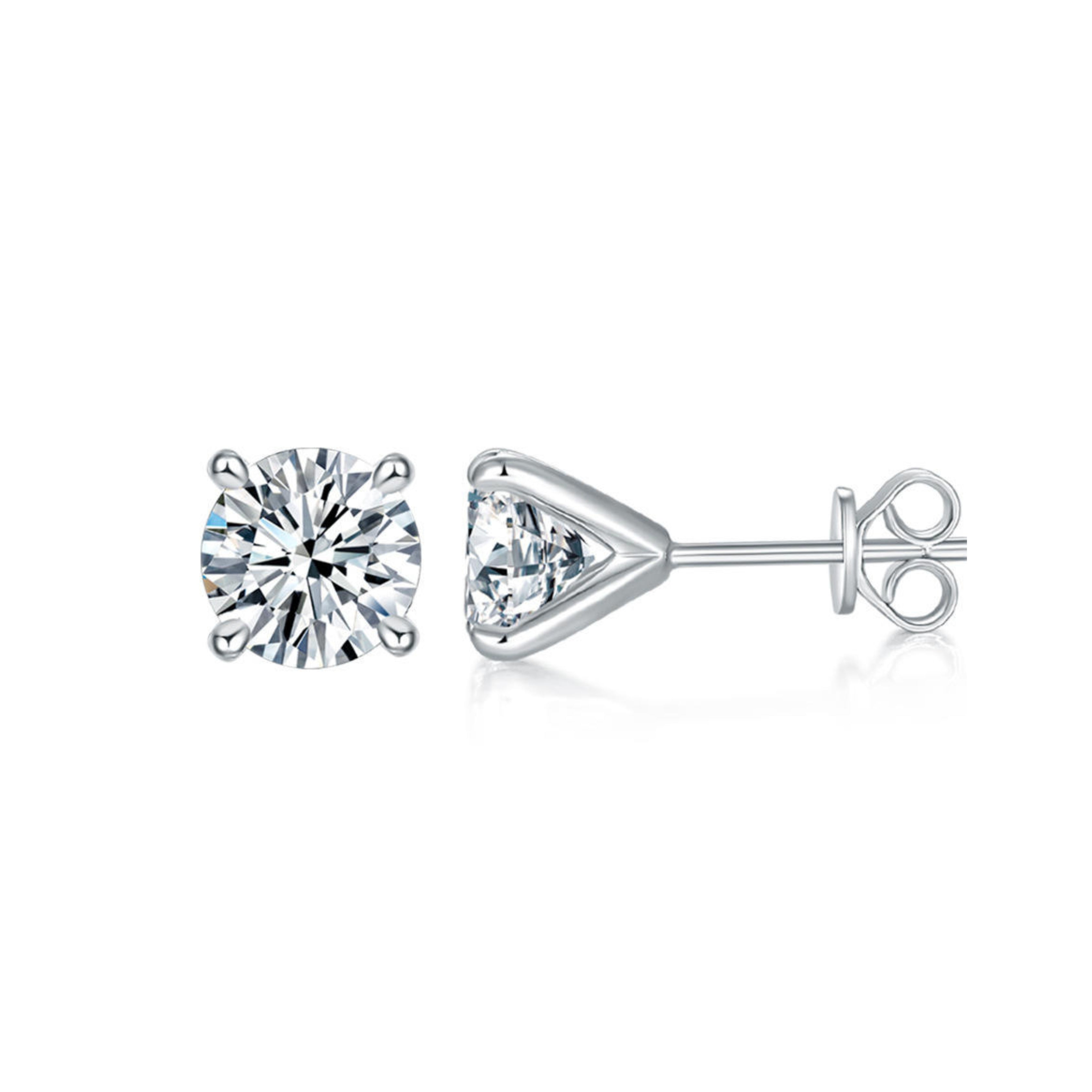 D - VVS Clarity Round Cut Moissanite 14K White Gold Plated Classic Stud Earrings