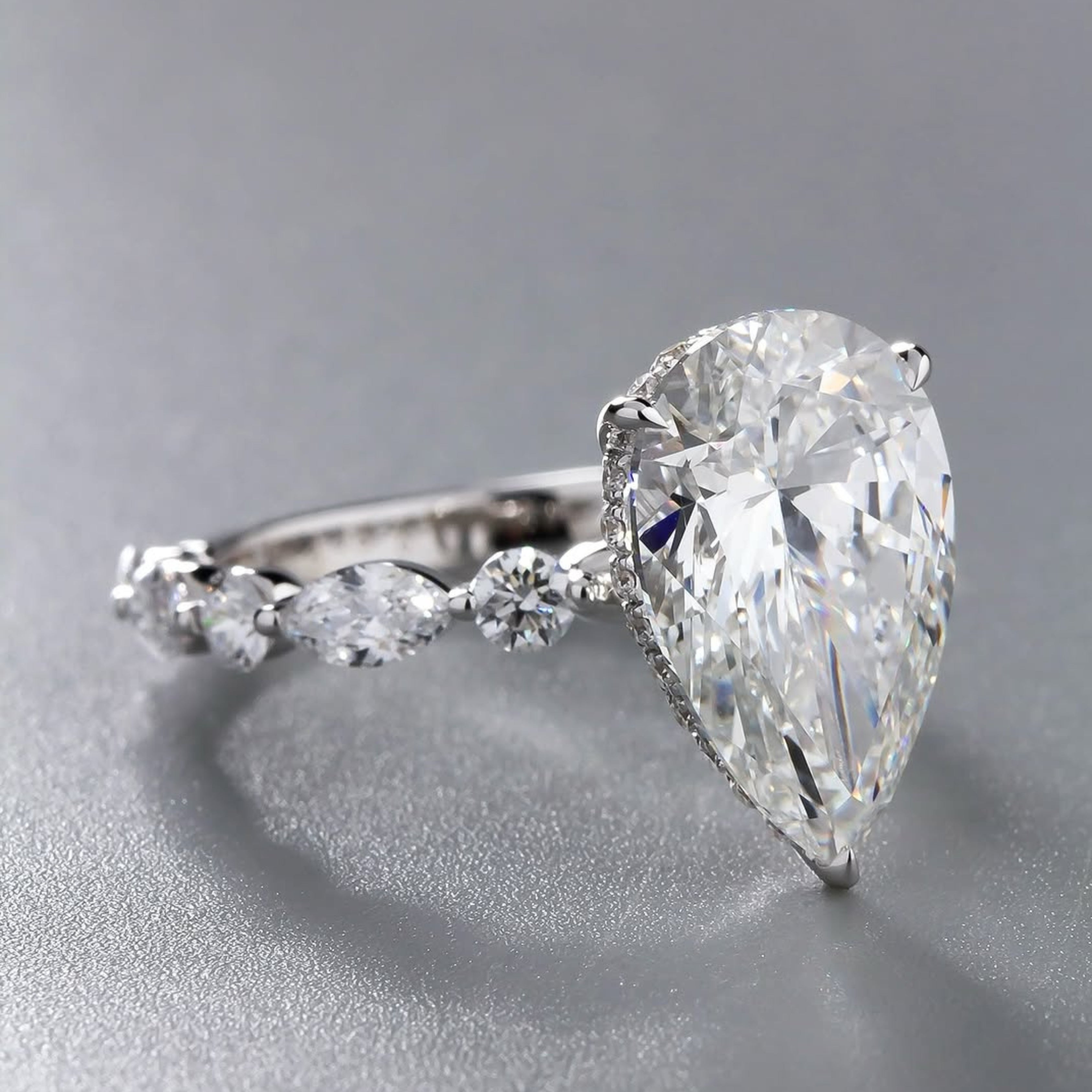 bridal ring set, pear cut ring, wedding ring set, engagement and wedding ring set, solitaire rings, gold rings, pear cut engagement ring, gold rings for women, 14k gold rings, white gold rings, lab grown diamond rings, diamond rings for women, diamond rings, valentines gift for her, birthday gift for her, moissanite rings