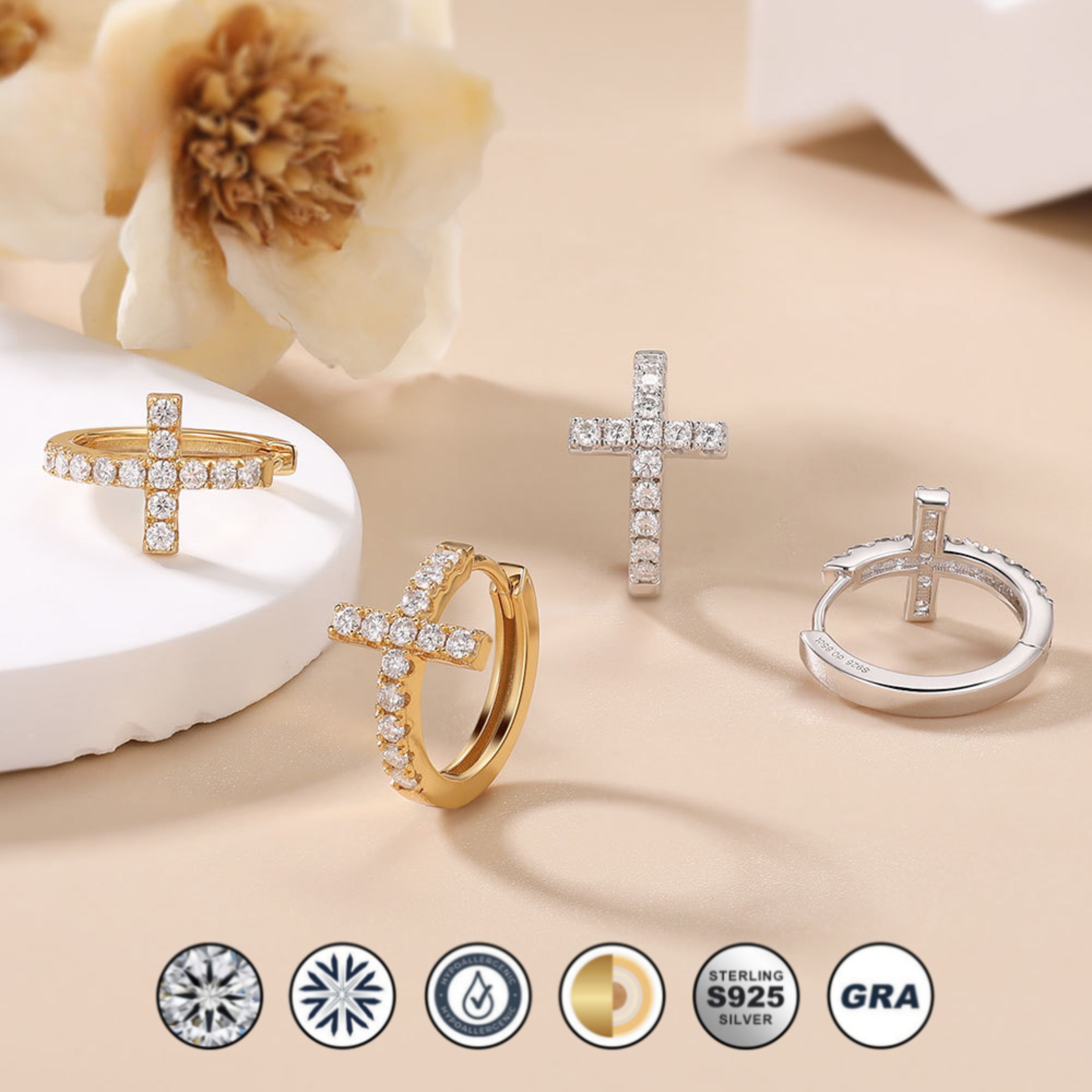 earrings, huggie earrings, cross earrings, diamond earrings, gold earrings, hoop earrings, gold huggie earrings, drop earrings, diamond drop earrings, gold drop earrings, silver drop earrings, lab grown diamond earrings, real diamond earrings, lab created diamond earrings, valentines gift for her, birthday gift for her