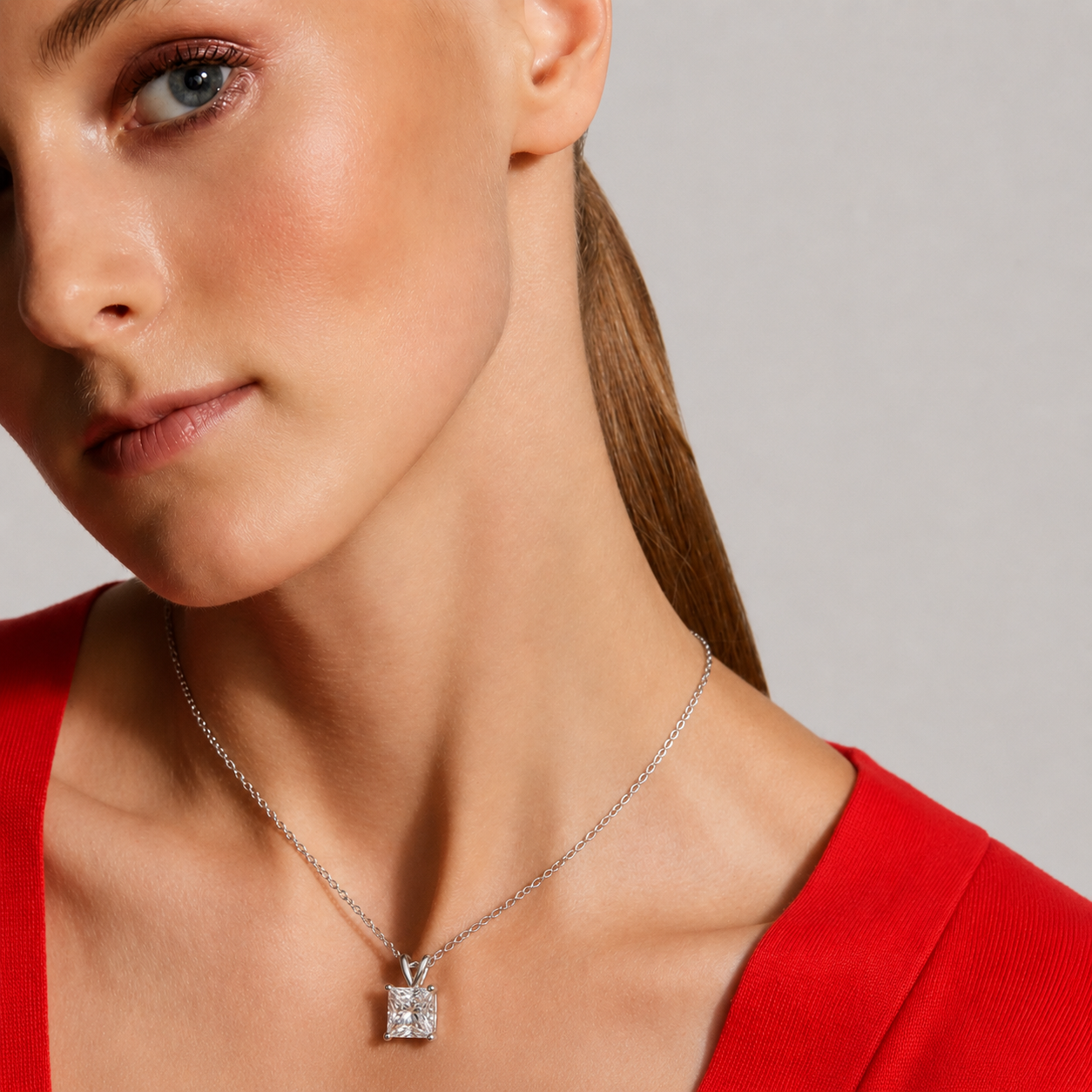 princess cut pendant necklace, moissanite pendant, pendant necklace, gold pendant necklace, silver pendant necklace, diamond pendant, custom moissanite pendant, gold necklace, gold necklace women, white gold necklace, 14k gold necklace, valentines gift for her, birthday gift for her
