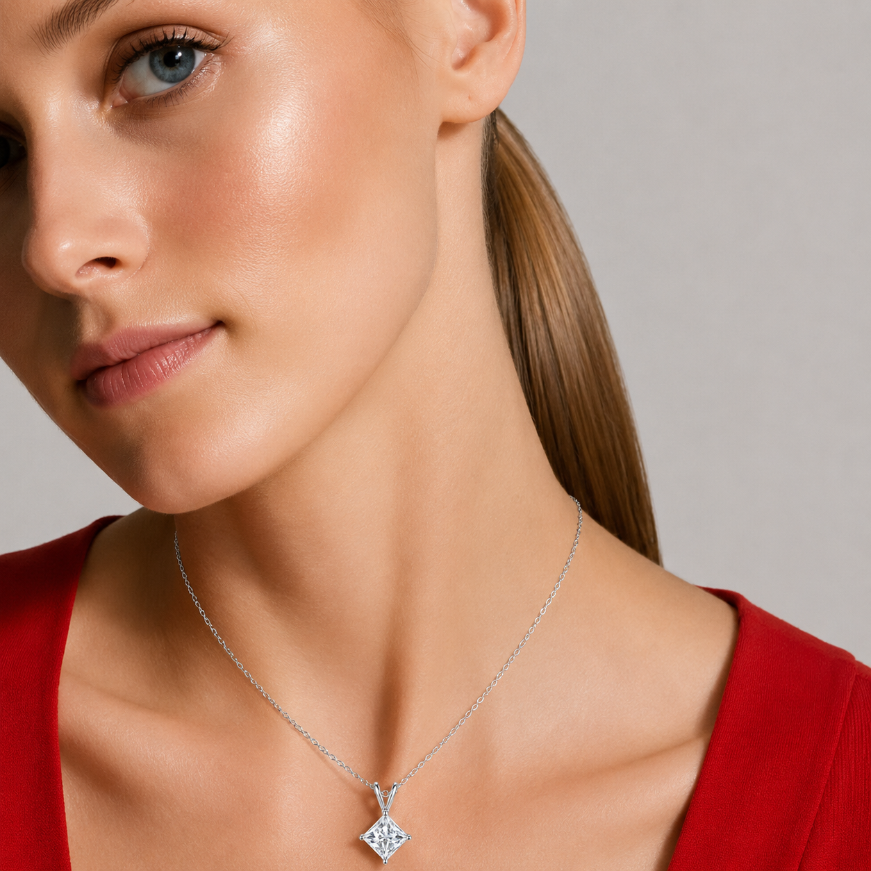 princess cut moissanite pendant, solitaire pendant necklace, gold pendant necklace, silver pendant necklace, diamond pendant, custom moissanite pendant, gold necklace, gold necklace women, white gold necklace, 14k gold necklace, valentines gift for her, birthday gift for her, 925 silver necklace