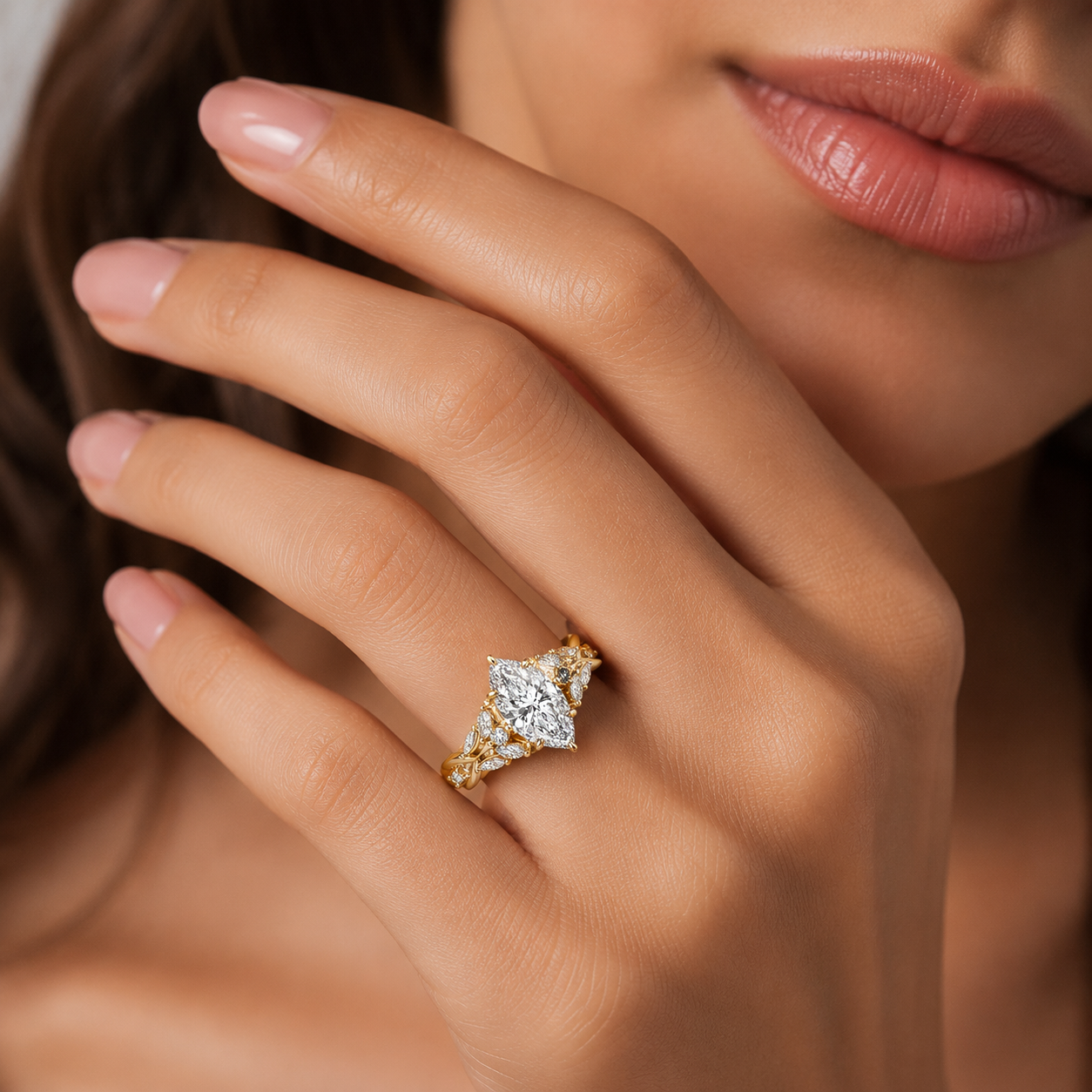 3.50 CTW Marquise Cut Designer Yellow Gold plated Bridal Wedding Ring