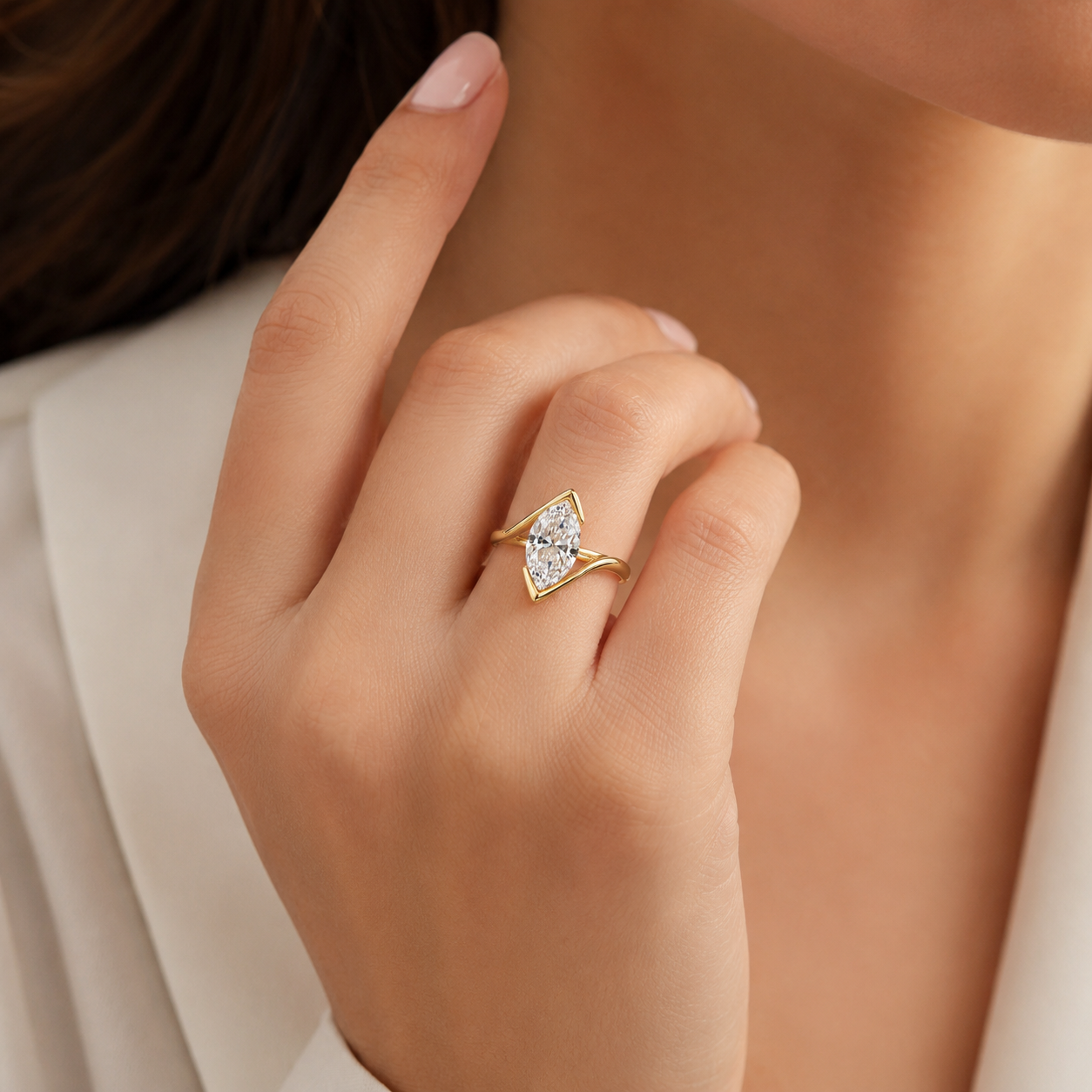 1.50 Ct D-VVS Marquise Cut Moissanite Open Wrap Ring in Yellow Gold Plated 925 Silver
