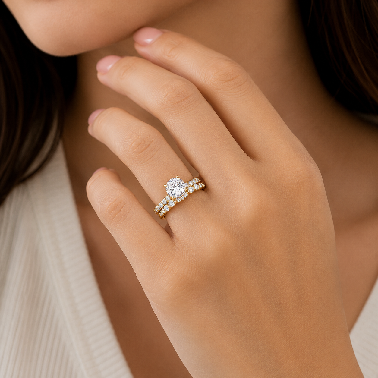 3.75 CTW Round Brilliant Cut Moissanite Luxury Yellow Gold plated Ring Set