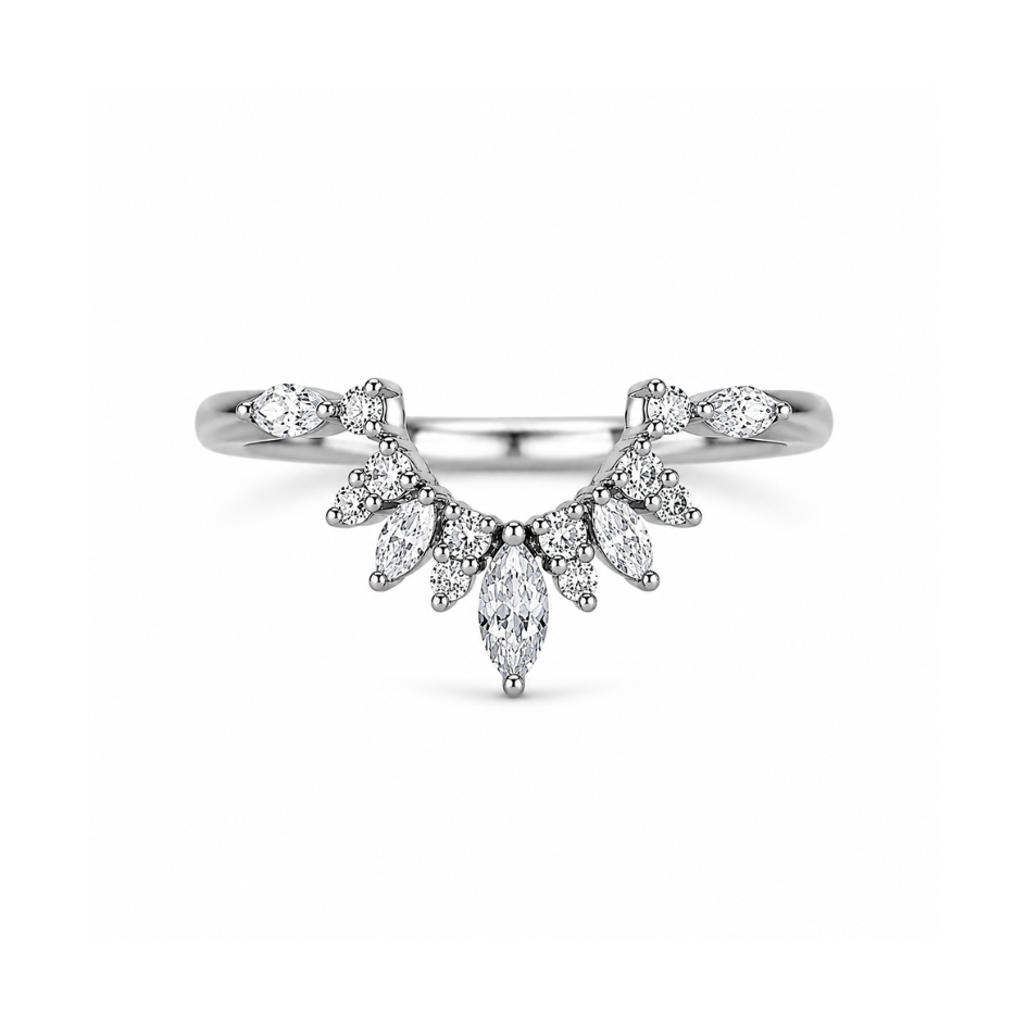 Celestial Crown Marquise & Round Cut Moissanite Open Style Chevron Ring For Her
