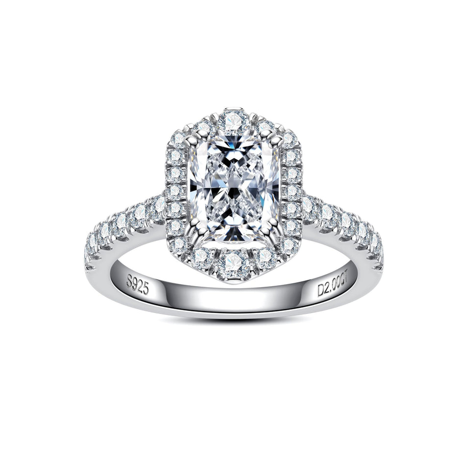 2.0 CT D-VVS1 Clarity Radiant Cut Moissanite Halo Engagement Ring For Women, 925 Silver