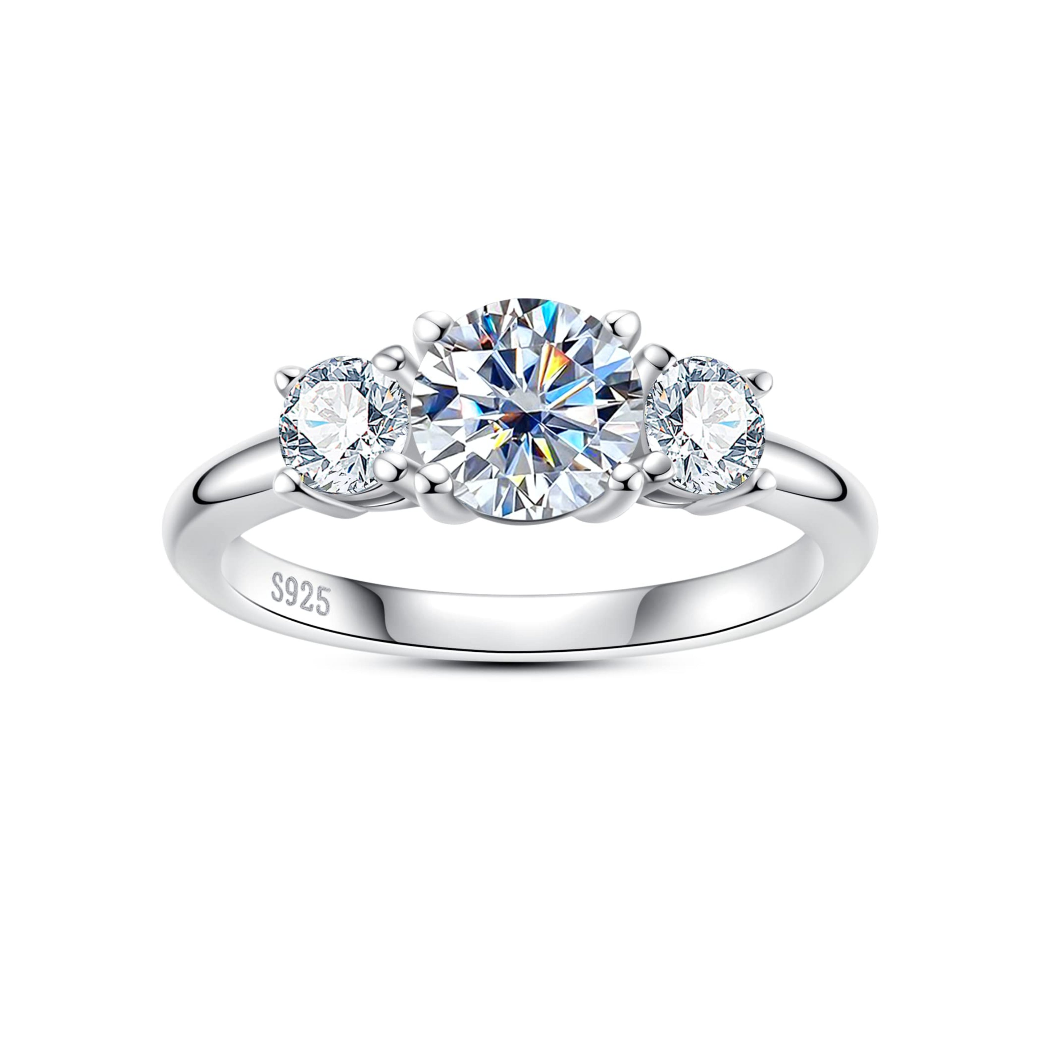 round cut diamond ring, three stone rings, round diamond ring, 1 carat round diamond ring, gold ring, 14k gold ring, white gold ring, rings, promise rings for her, anniversary ring, silver rings, sterling silver rings, valentines gift for her, birthday gift for her, lab grown diamonds