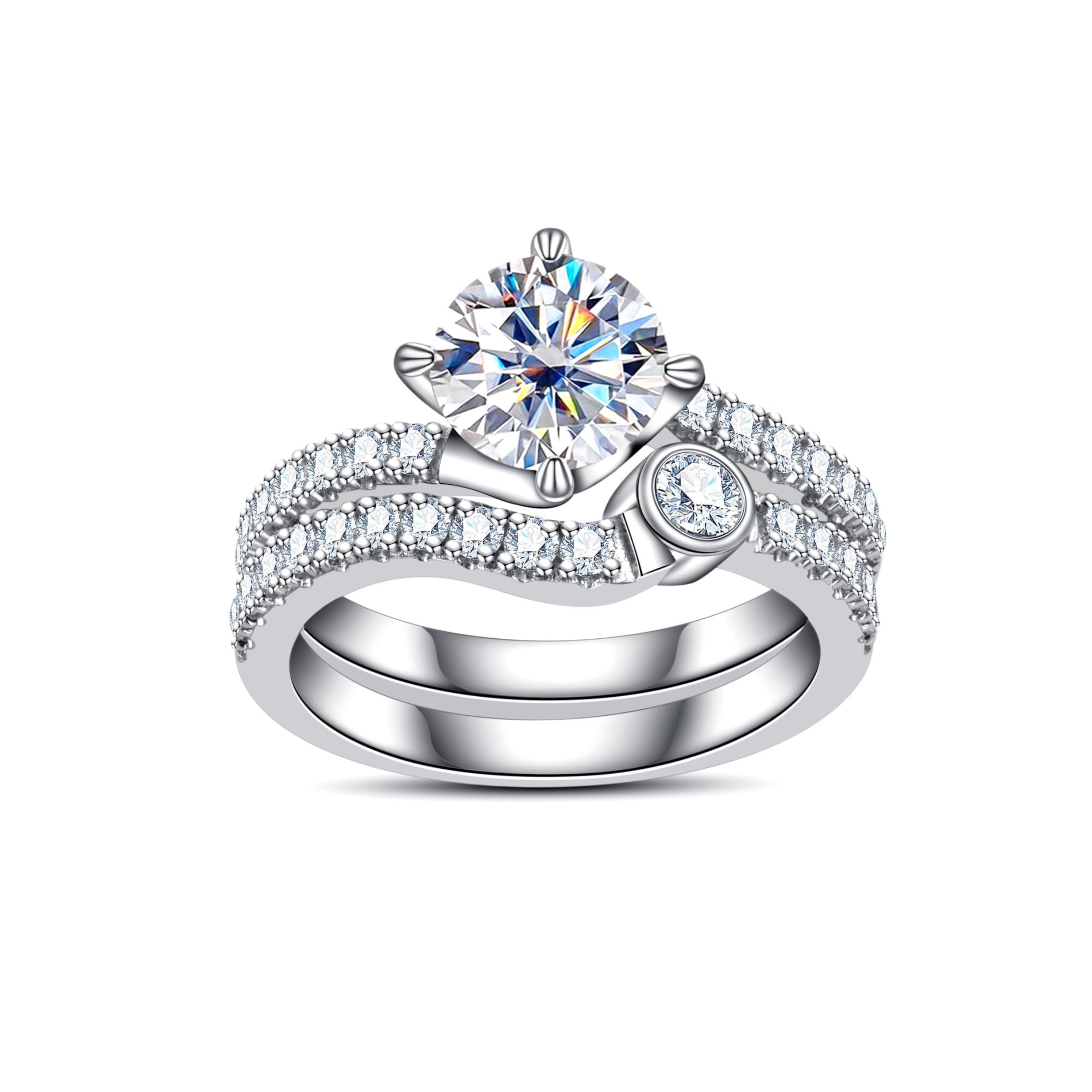 bridal ring set, round cut diamond ring, wedding ring set, engagement and wedding ring set, solitaire rings, gold rings, round cut engagement ring, gold rings for women, 14k gold rings, white gold rings, lab grown diamond rings, diamond rings for women, diamond rings, valentines gift for her, birthday gift for her, moissanite rings