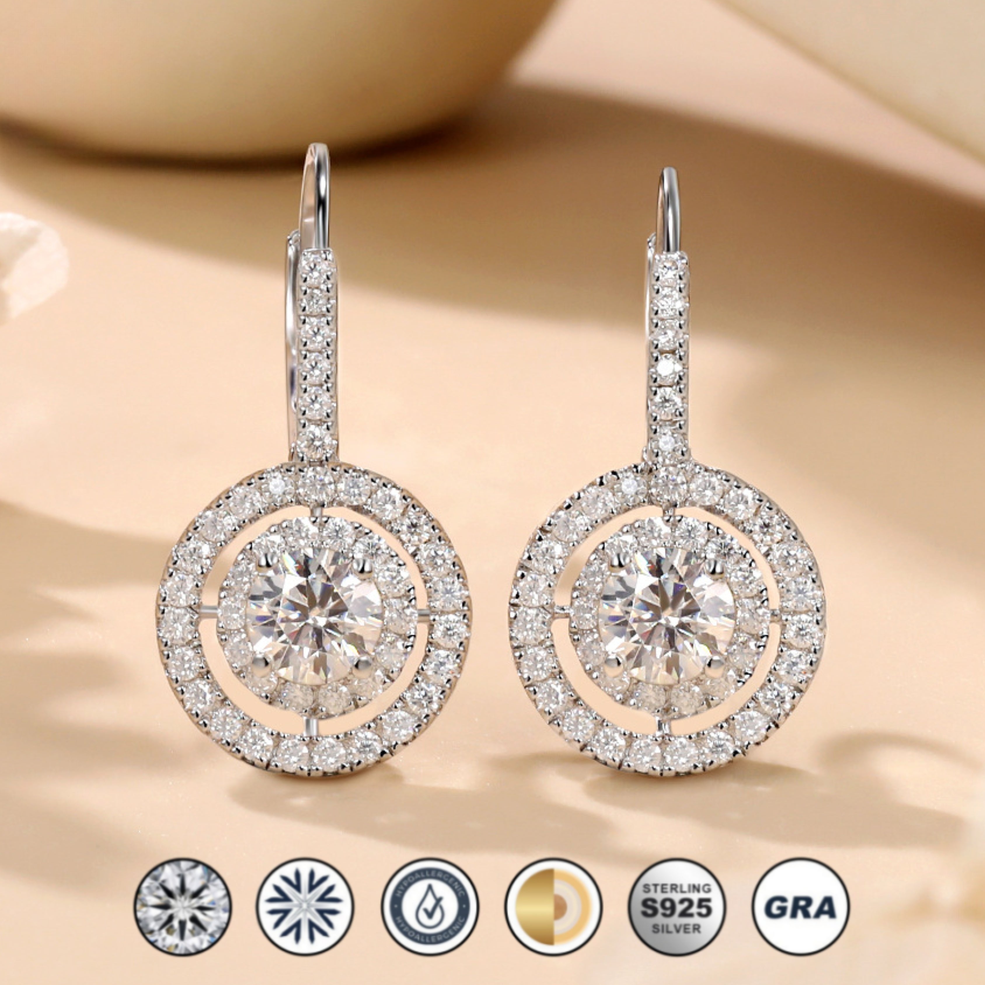 halo earrings, drop earrings, diamond drop earrings, gold drop earrings, silver drop earrings, diamond earrings, diamond earrings for women, lab grown diamond earrings, real diamond earrings, lab created diamond earrings, valentines gift for her, birthday gift for her