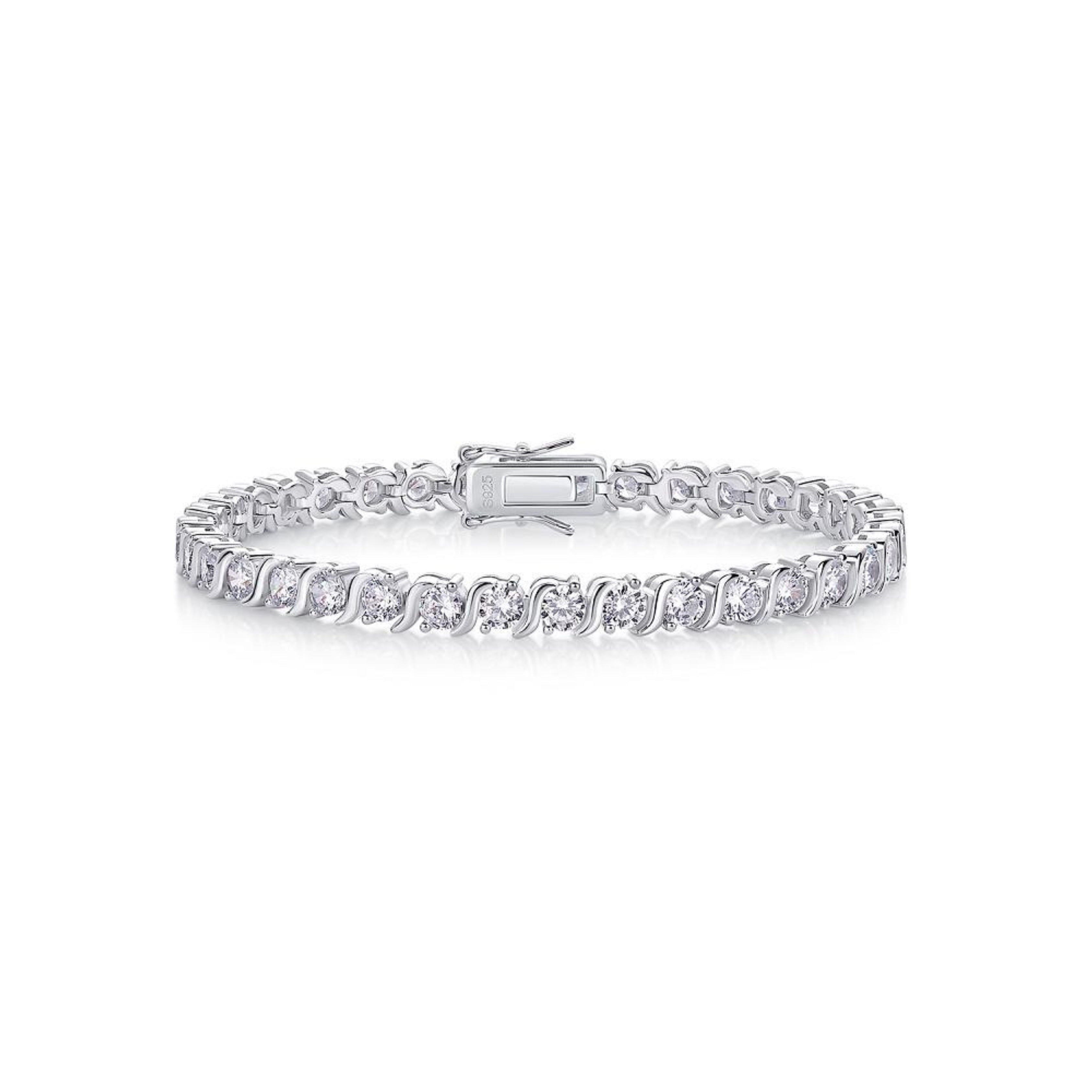 Wave Design Round Cut Moissanite 925 Silver Tennis Bracelet for Women
