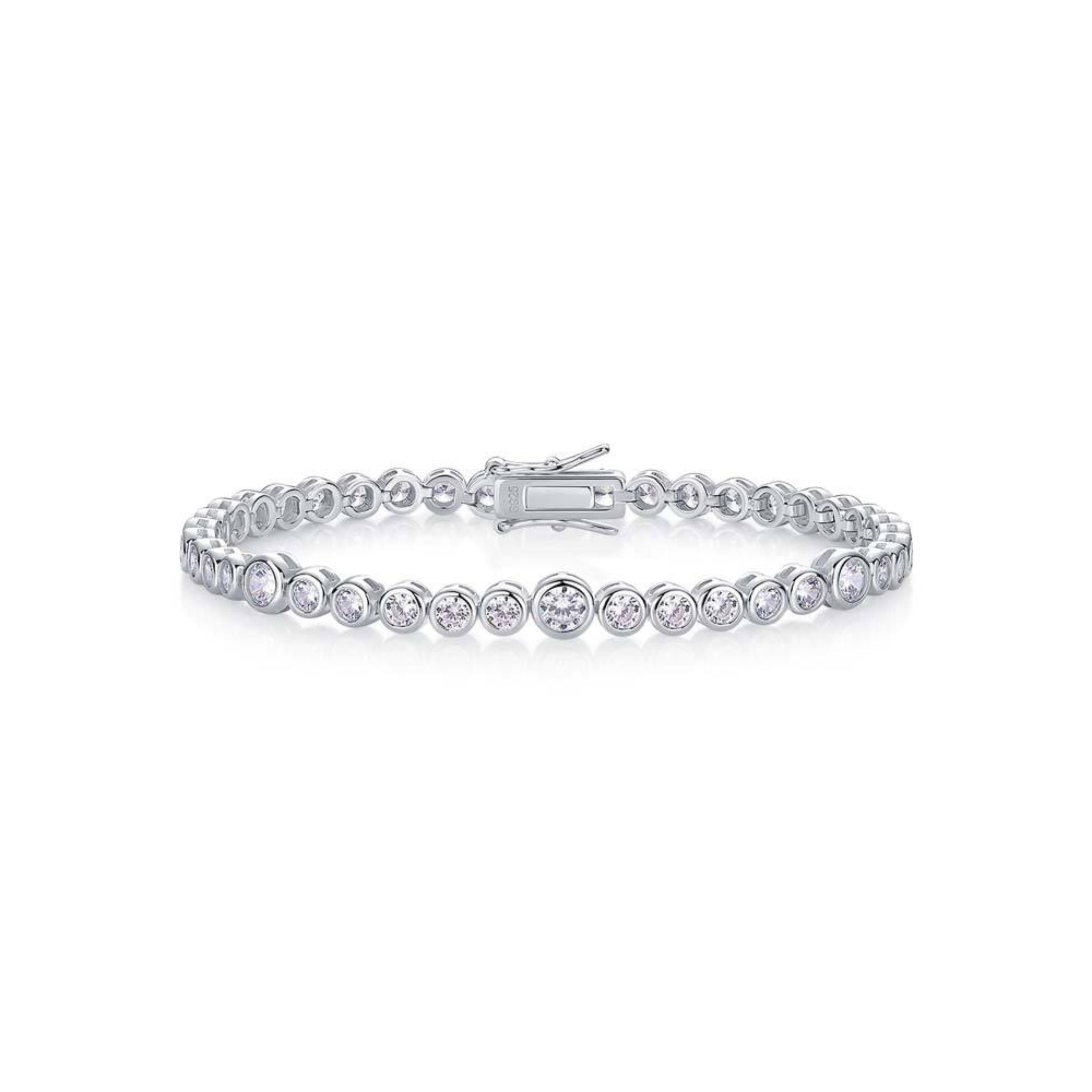Bezel Set Moissanite White Gold Plated Tennis Bracelet For Women