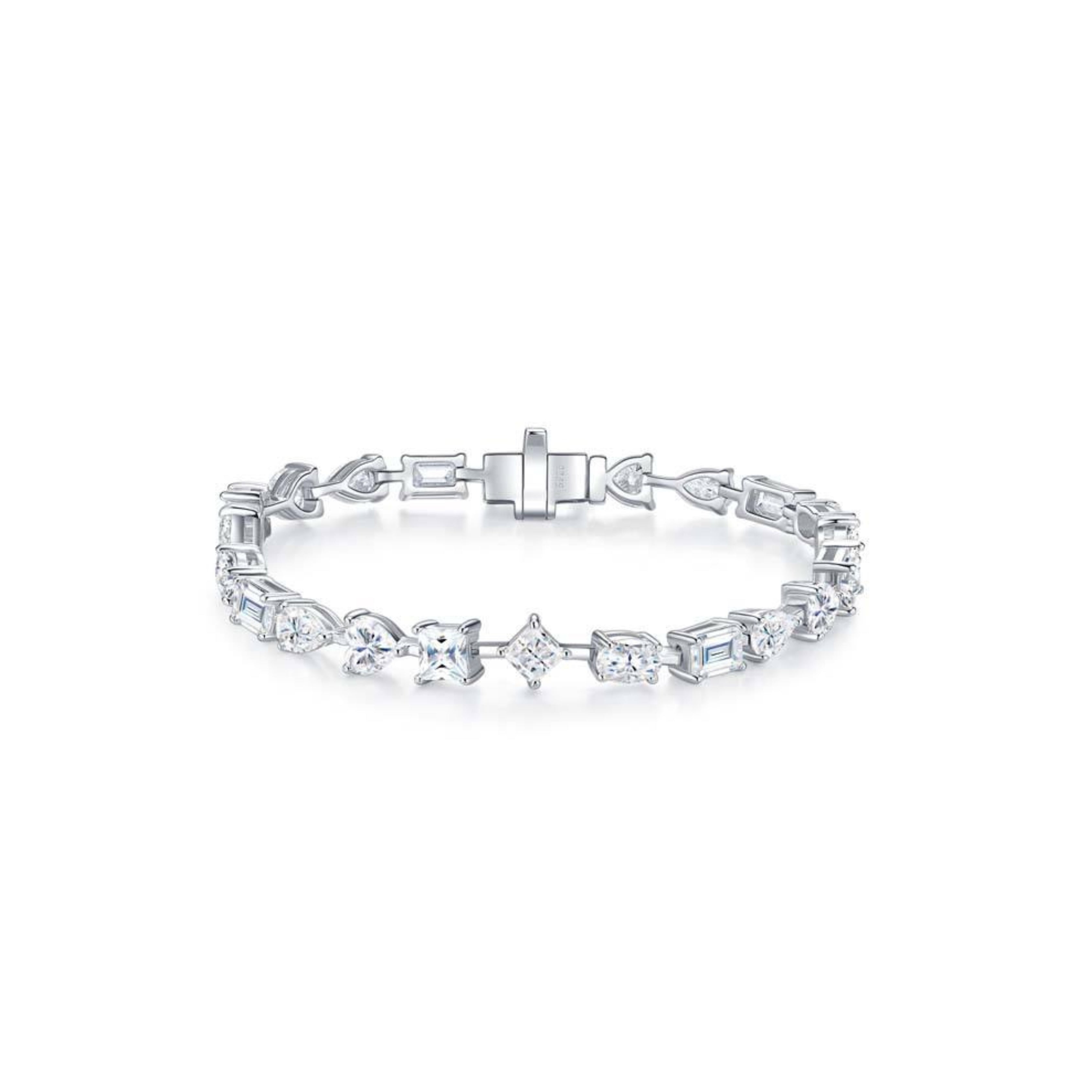 Mixed Cut D - VVS Clarity Moissanite Luxury White Gold Plated Tennis Bracelet