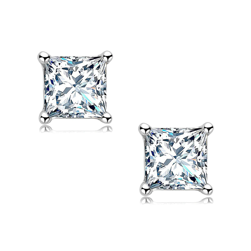 Classic Square 2.0 CTW VVS Clarity Princess Cut Moissanite Stud Earrings