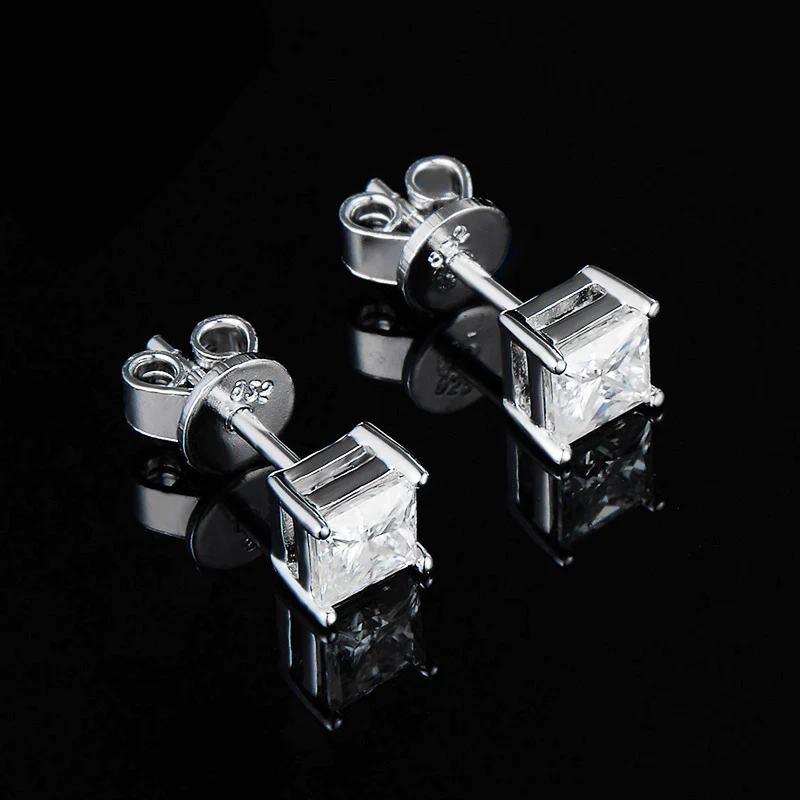 diamond earrings, diamond earrings for women, lab grown diamond earrings, 1 carat diamond earrings,princess cut earrings, square stud earrings, silver stud earrings, sterling silver stud earrings, solitaire stud earrings, luxury stud earrings, valentines gift for her, birthday gift for her