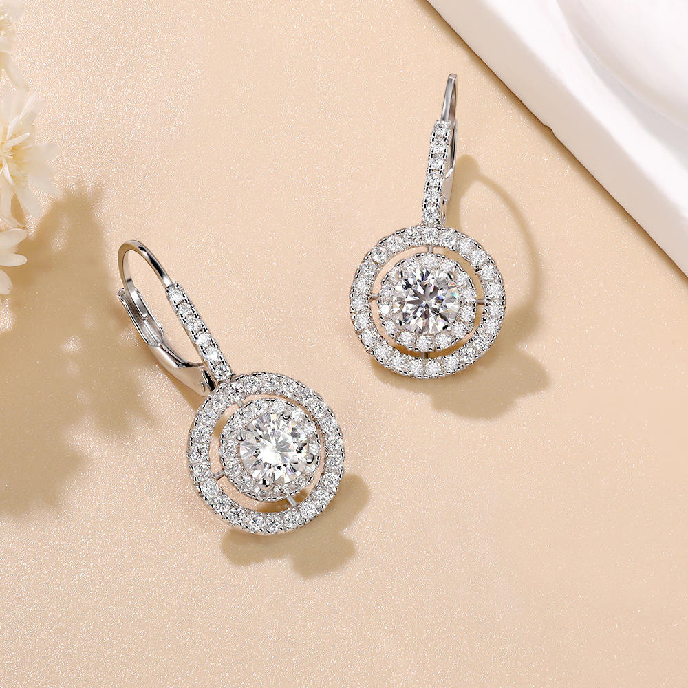 halo earrings, drop earrings, diamond drop earrings, gold drop earrings, silver drop earrings, diamond earrings, diamond earrings for women, lab grown diamond earrings, real diamond earrings, lab created diamond earrings, valentines gift for her, birthday gift for her