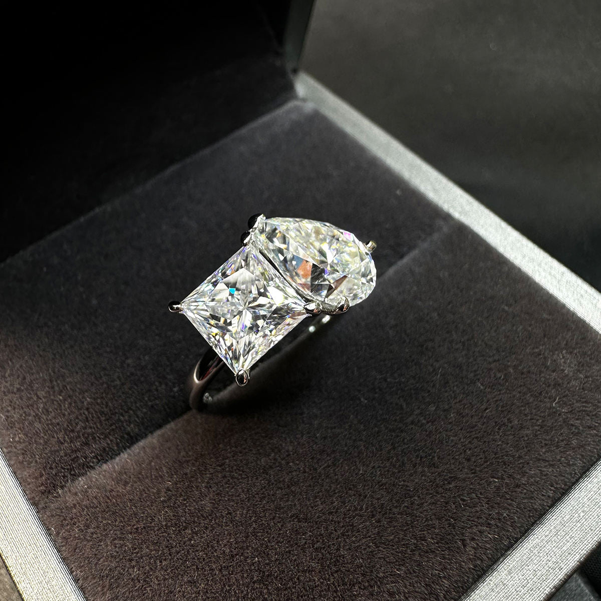 toi et moi ring, two stone ring, engagement rings, engagement rings for women, moissanite engagement rings, gold rings for women, 14k gold rings, white gold rings, lab grown diamond rings, diamond rings for women, diamond rings, valentines gift for her, birthday gift for her, moissanite rings, 925 silver rings, princess diamond ring, pear diamond ring