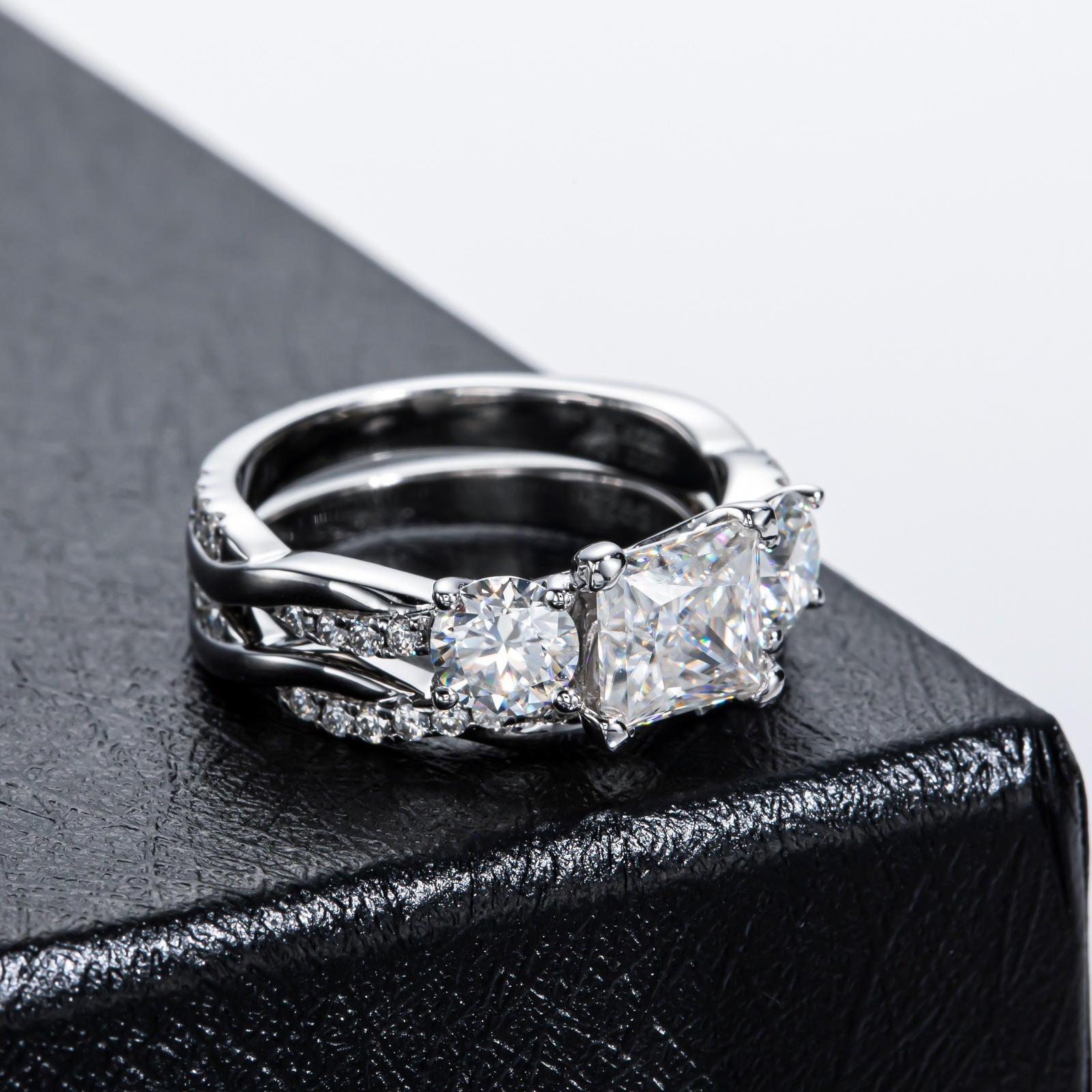 bridal ring set, princess cut diamond ring, wedding ring set, engagement and wedding ring set, solitaire rings, gold rings, princess cut engagement ring, gold rings for women, 14k gold rings, white gold rings, lab grown diamond rings, diamond rings for women, diamond rings, valentines gift for her, birthday gift for her, moissanite rings, 925 silver rings
