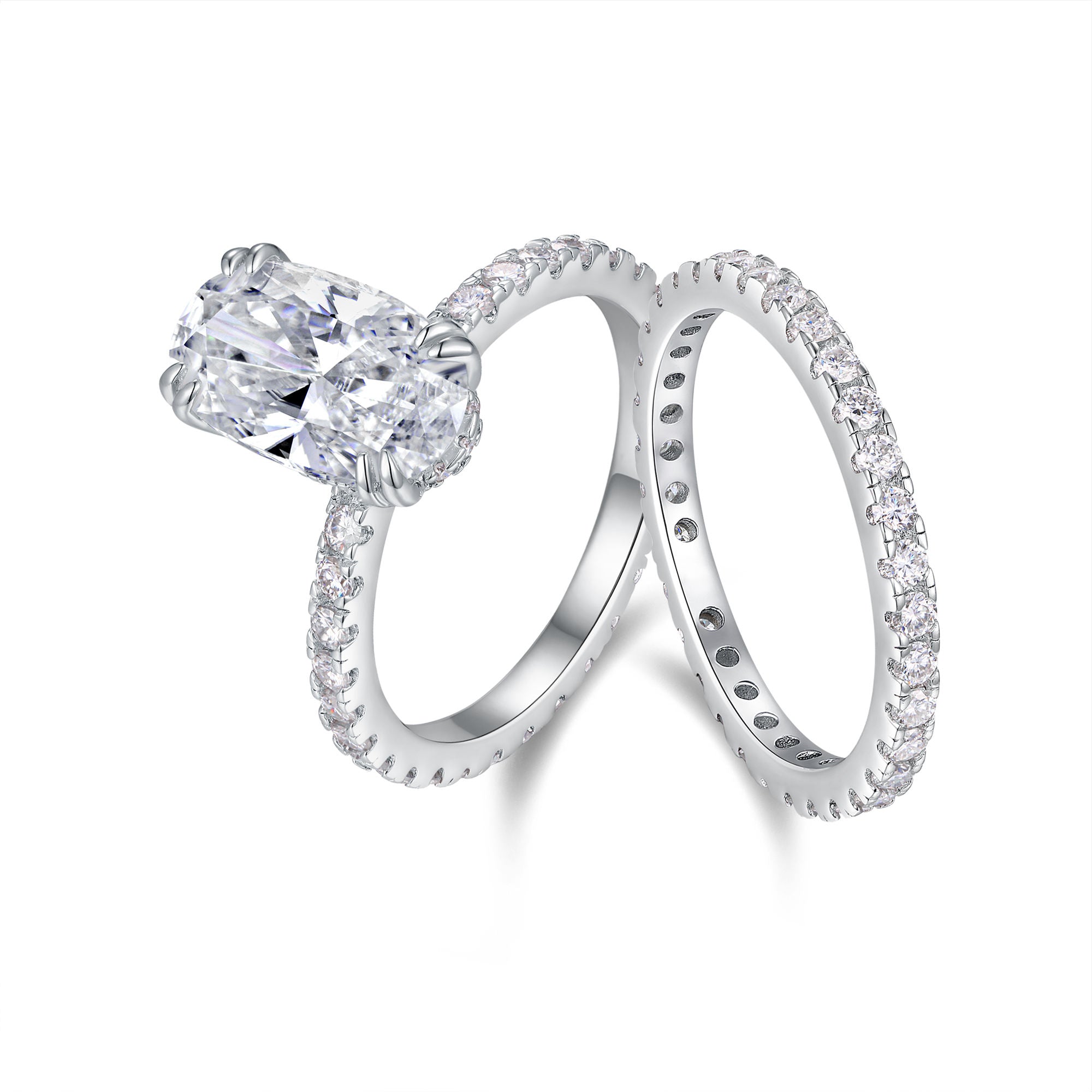 bridal ring set, oval cut ring, wedding ring set, engagement and wedding ring set, solitaire rings, gold rings, oval cut engagement ring, gold rings for women, 14k gold rings, white gold rings, lab grown diamond rings, diamond rings for women, diamond rings, valentines gift for her, birthday gift for her, moissanite rings