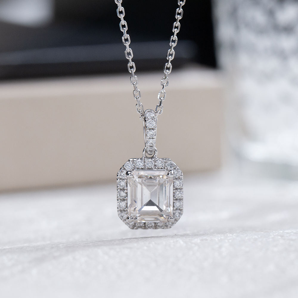 emerald cut moissanite pendant, pendant necklace, gold pendant necklace, silver pendant necklace, diamond pendant, custom moissanite pendant, gold necklace, gold necklace women, white gold necklace, 14k gold necklace, valentines gift for her, birthday gift for her
