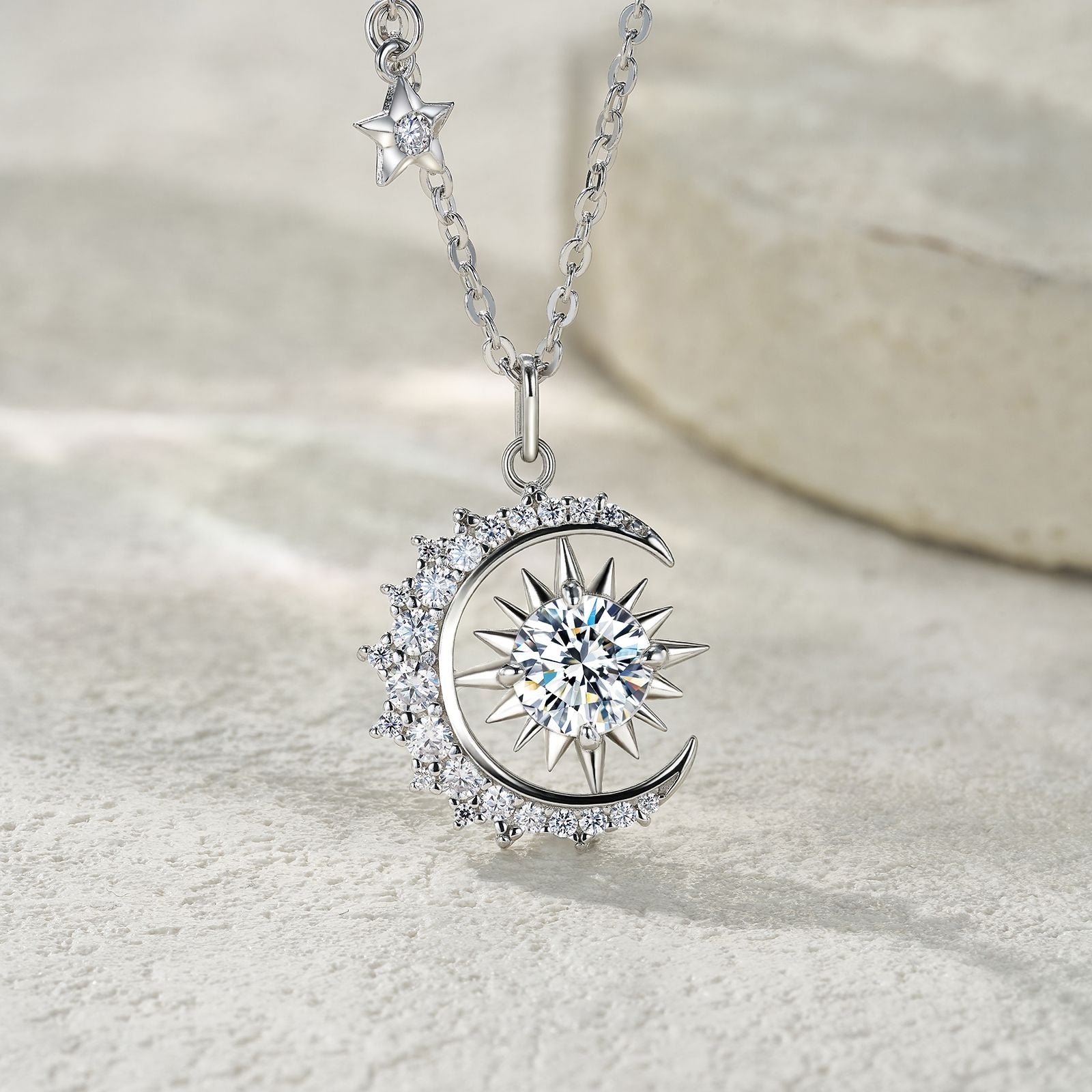 celestial pendant, moissanite pendant, pendant necklace, gold pendant necklace, silver pendant necklace, diamond pendant, custom moissanite pendant, gold necklace, gold necklace women, white gold necklace, 14k gold necklace, valentines gift for her, birthday gift for her