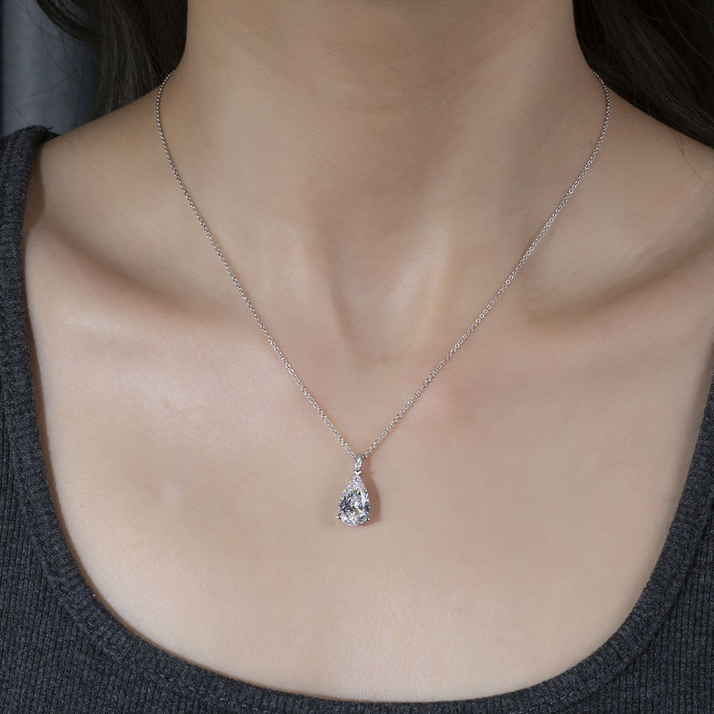 pear cut moissanite pendant, pendant necklace, gold pendant necklace, silver pendant necklace, diamond pendant, custom moissanite pendant, gold necklace, gold necklace women, white gold necklace, 14k gold necklace, valentines gift for her, birthday gift for her, 925 silver necklace