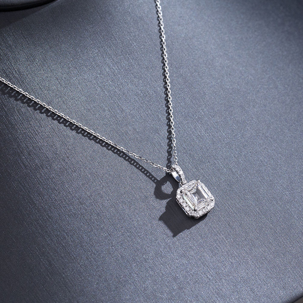 emerald cut moissanite pendant, pendant necklace, gold pendant necklace, silver pendant necklace, diamond pendant, custom moissanite pendant, gold necklace, gold necklace women, white gold necklace, 14k gold necklace, valentines gift for her, birthday gift for her