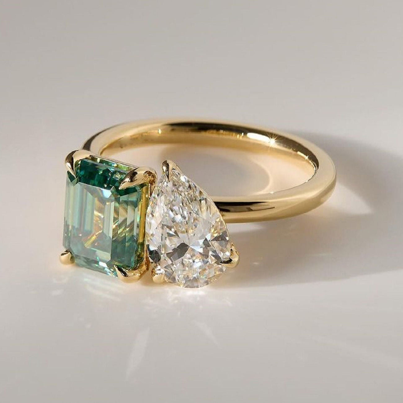 toi et moi ring, two stone ring, engagement rings, fancy color diamond ring, engagement rings for women, moissanite engagement rings, gold rings for women, 14k gold rings, white gold rings, lab grown diamond rings, diamond rings for women, diamond rings, valentines gift for her, birthday gift for her, moissanite rings, 925 silver rings, emerald diamond ring, pear diamond ring