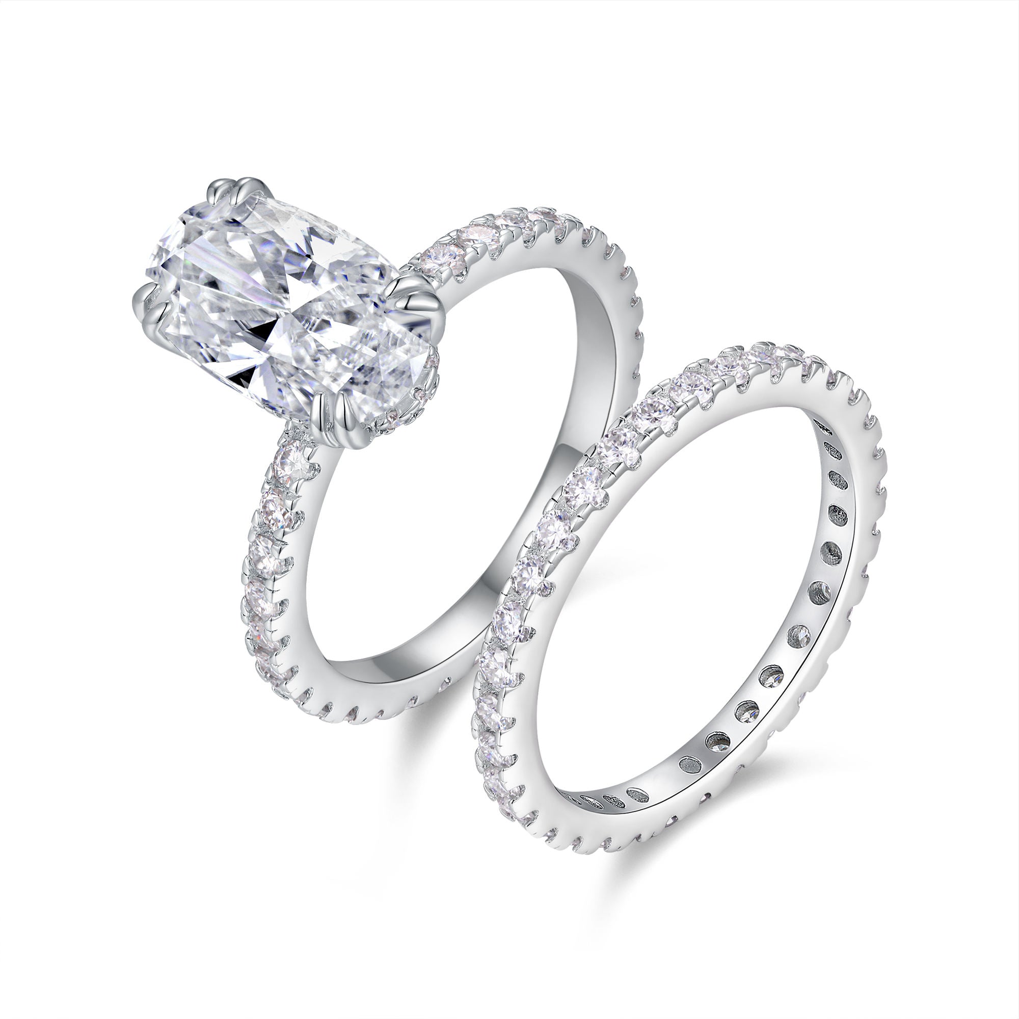 bridal ring set, oval cut ring, wedding ring set, engagement and wedding ring set, solitaire rings, gold rings, oval cut engagement ring, gold rings for women, 14k gold rings, white gold rings, lab grown diamond rings, diamond rings for women, diamond rings, valentines gift for her, birthday gift for her, moissanite rings