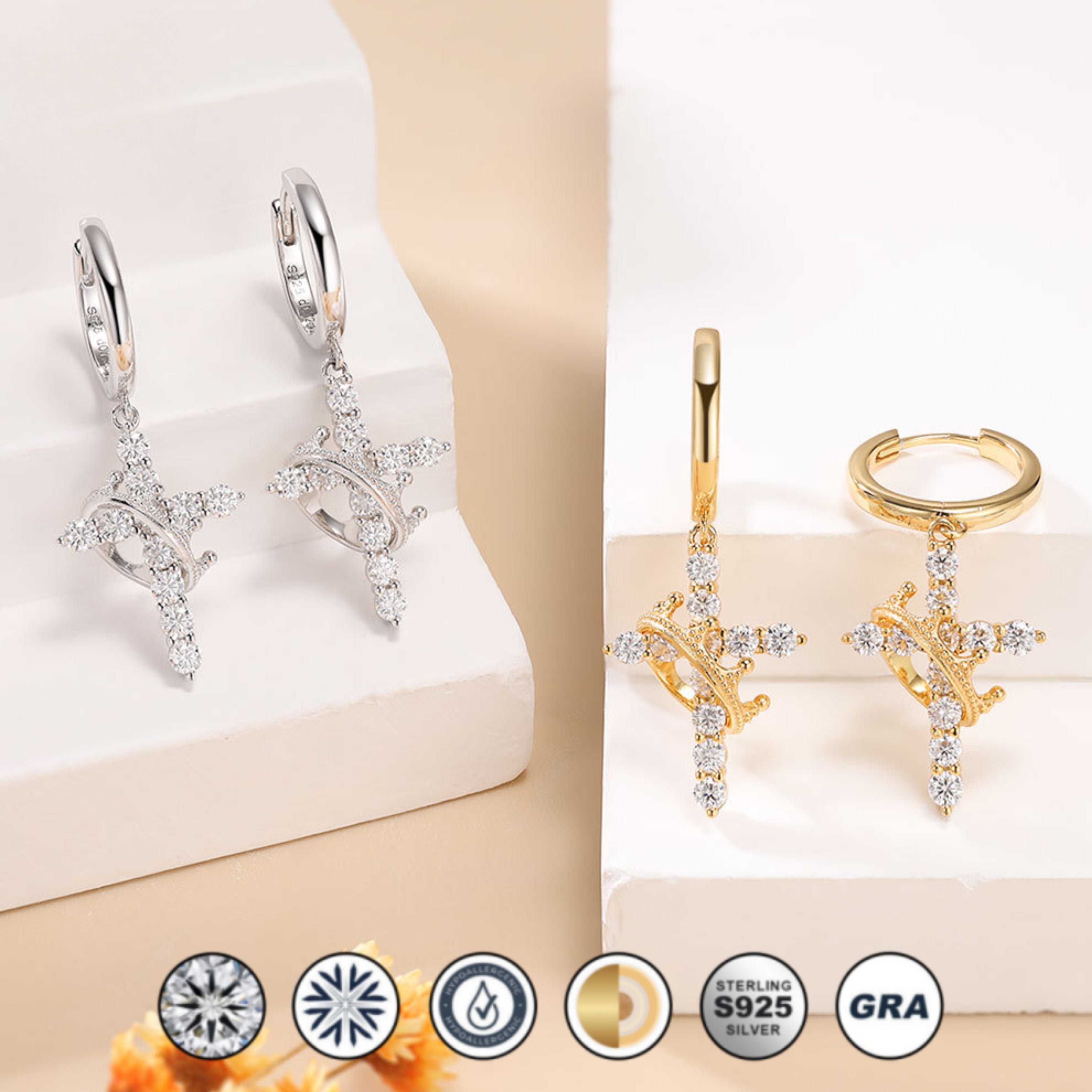 earrings, huggie earrings, cross earrings, diamond earrings, gold earrings, hoop earrings, gold huggie earrings, drop earrings, diamond drop earrings, gold drop earrings, silver drop earrings, lab grown diamond earrings, real diamond earrings, lab created diamond earrings, valentines gift for her, birthday gift for her