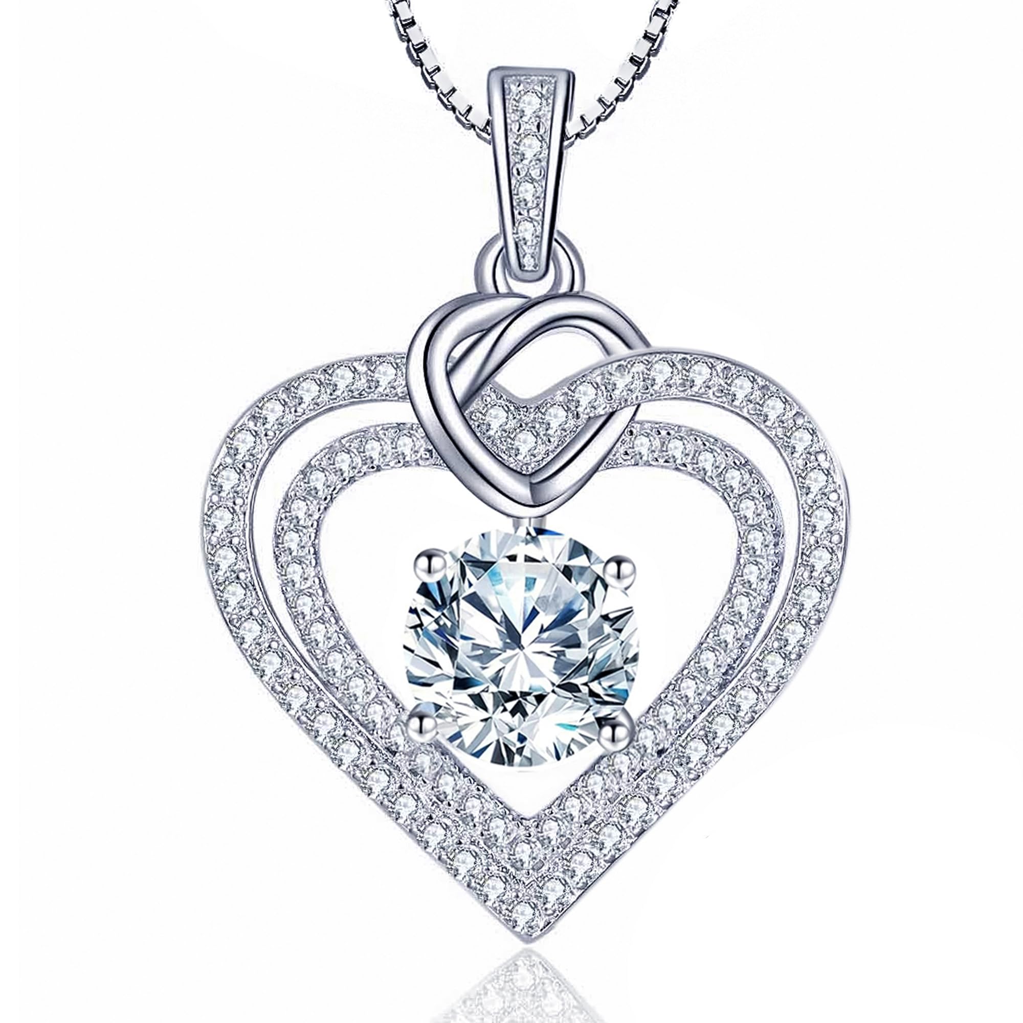 double heart necklace, heart pendant necklace, diamond heart necklace, sterling silver heart pendant, valentines day jewelry, valentines gift for her