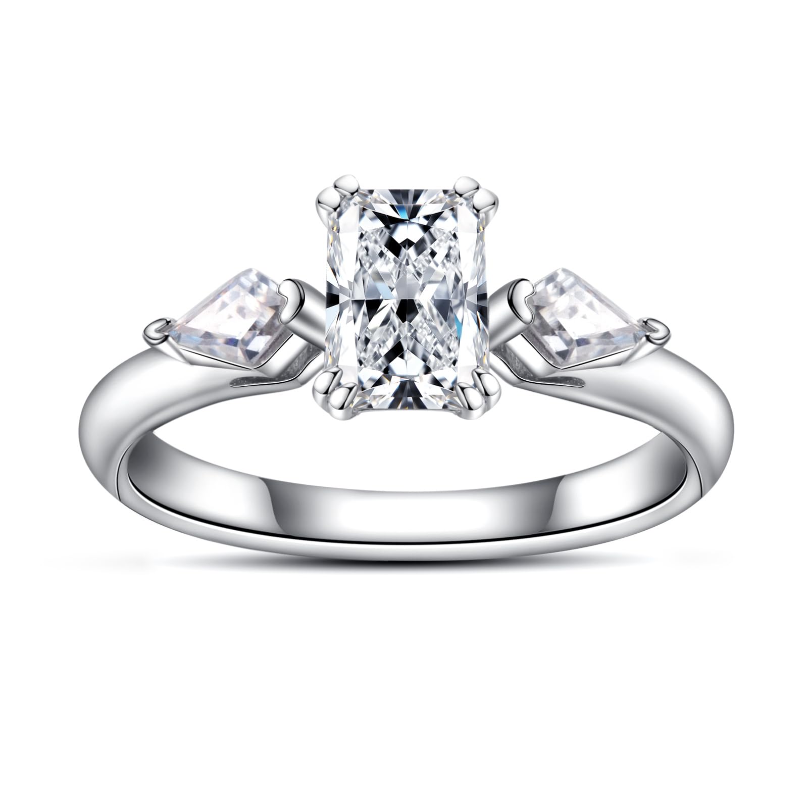 radiant cut diamond ring, three stone rings, radiant diamond ring, 1 carat emerald diamond ring, gold ring, 14k gold ring, white gold ring, rings, promise rings for her, anniversary ring, silver rings, sterling silver rings, valentines gift for her, birthday gift for her, lab grown diamonds