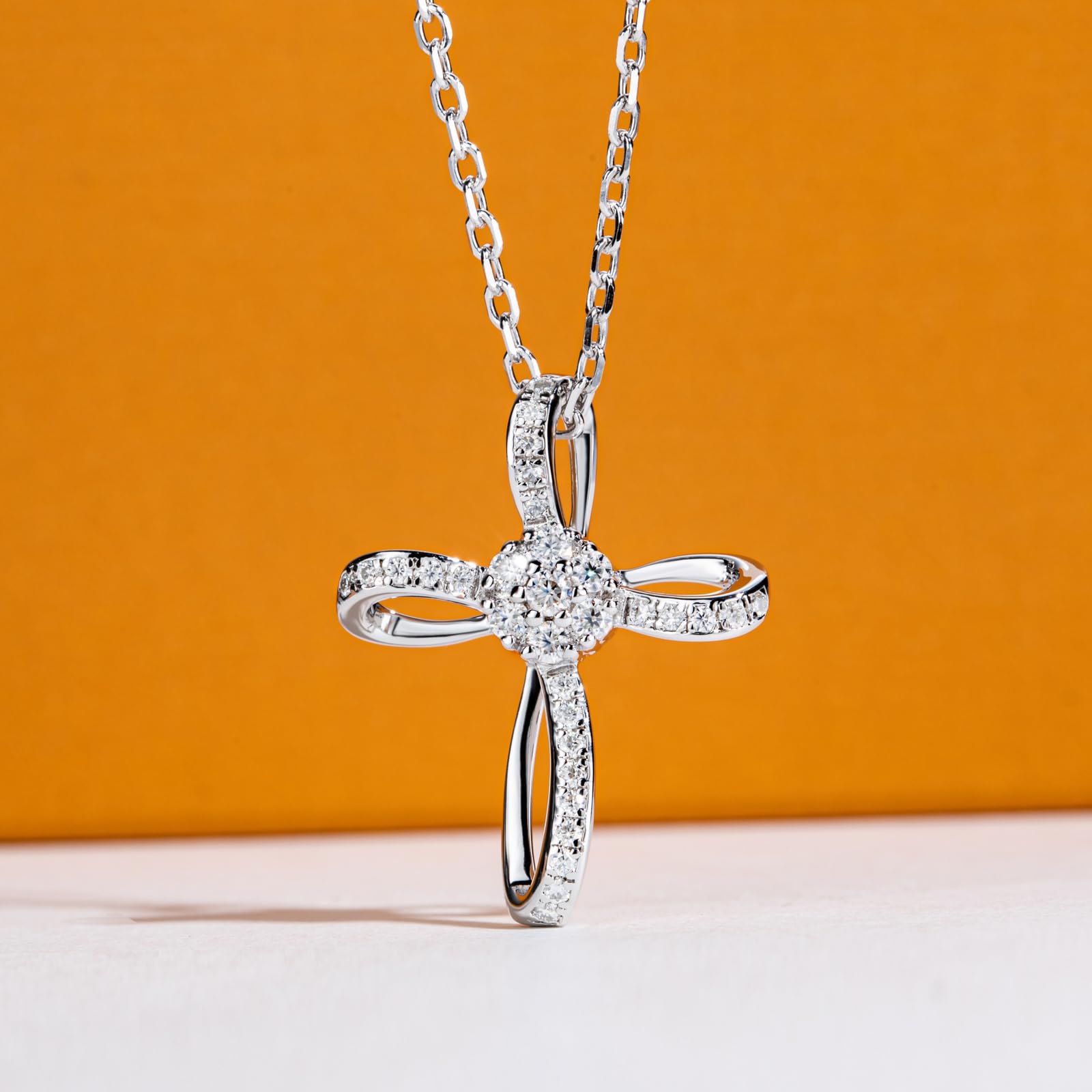 diamond cross necklace, sterling silver cross pendant, white gold cross necklace, religious jewelry women, christian cross necklace, pave diamond cross pendant, elegant faith necklace, moissanite cross jewelry, dainty cross necklace, luxury silver necklace, gift for her jewelry, minimalist religious necklace
