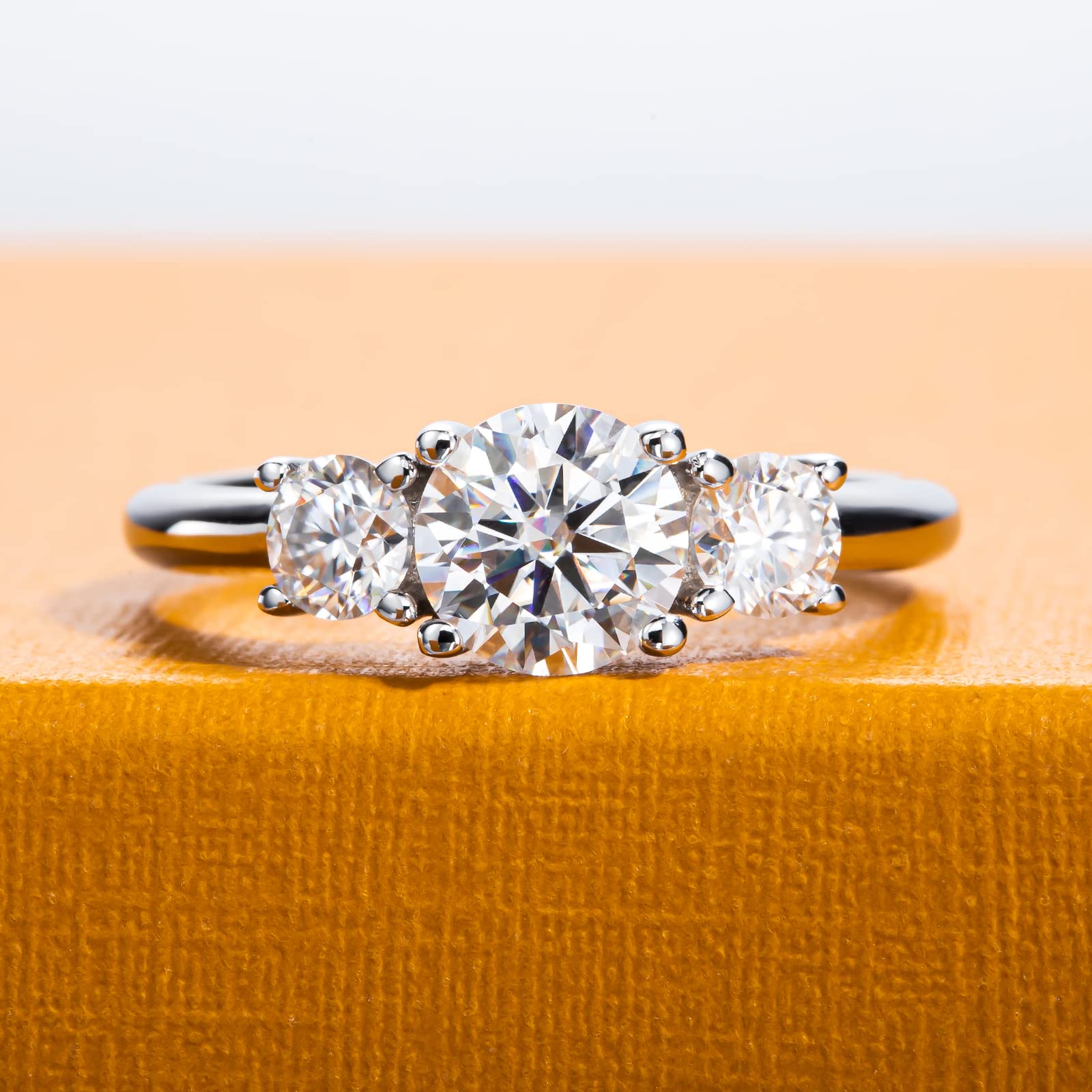 round cut diamond ring, three stone rings, round diamond ring, 1 carat round diamond ring, gold ring, 14k gold ring, white gold ring, rings, promise rings for her, anniversary ring, silver rings, sterling silver rings, valentines gift for her, birthday gift for her, lab grown diamonds