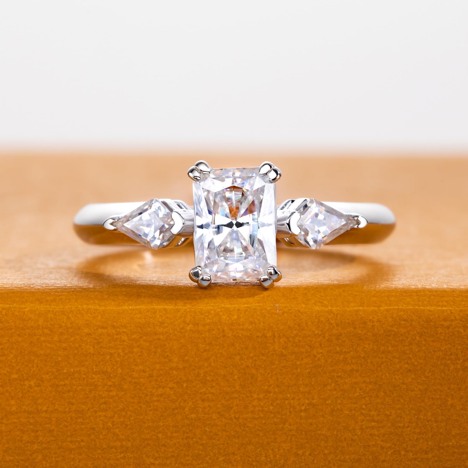 radiant cut diamond ring, three stone rings, radiant diamond ring, 1 carat emerald diamond ring, gold ring, 14k gold ring, white gold ring, rings, promise rings for her, anniversary ring, silver rings, sterling silver rings, valentines gift for her, birthday gift for her, lab grown diamonds