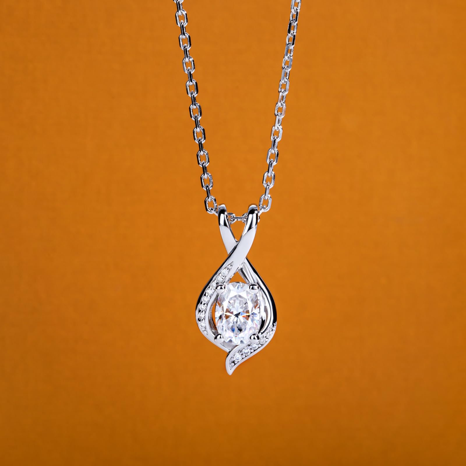 Oval moissanite pendant necklace, infinity pendant necklace women, silver necklace USA, white gold plated jewelry, moissanite jewelry USA, elegant pendant for women, minimalist luxury necklace, gift for her jewelry