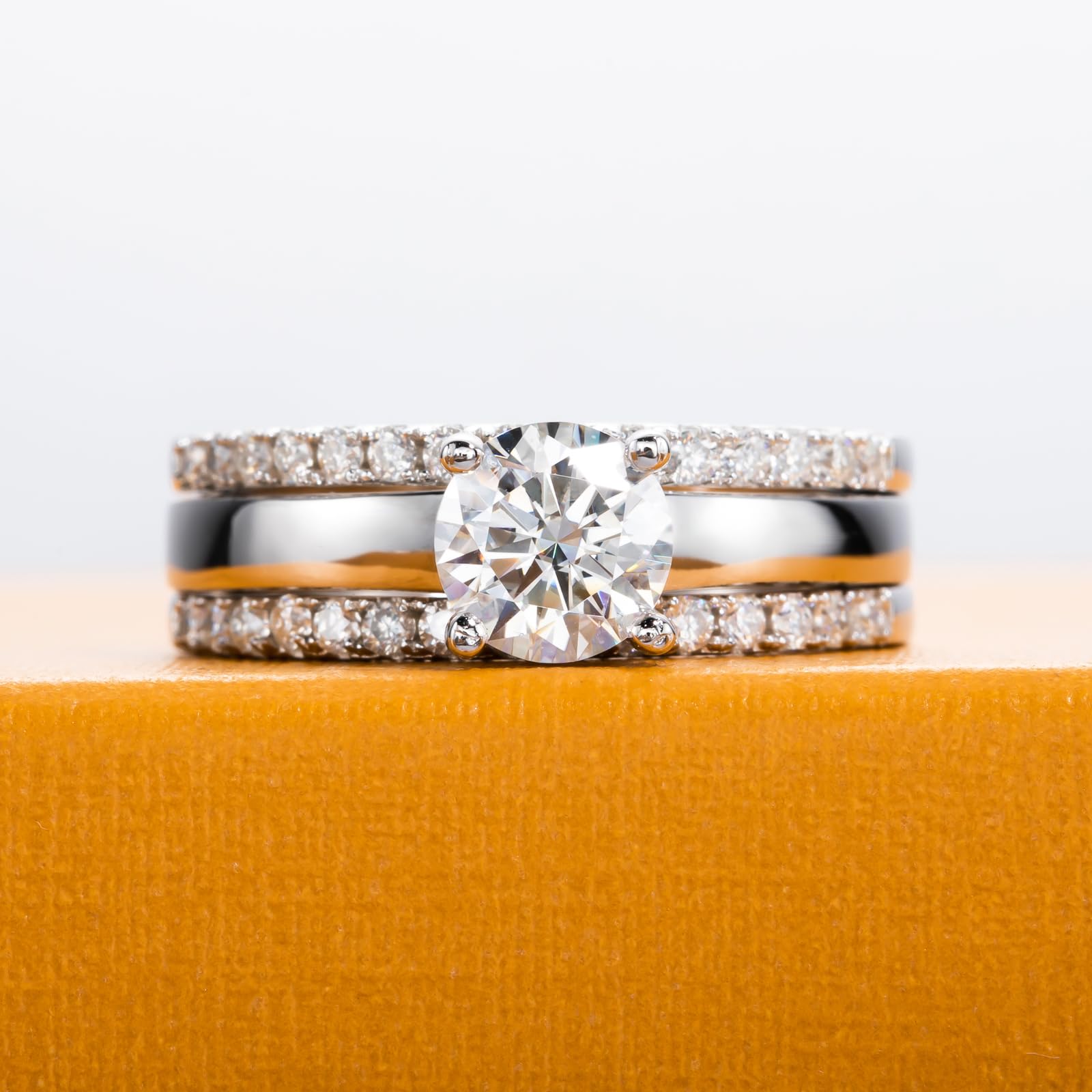 bridal ring set, round cut diamond ring, wedding ring set, engagement and wedding ring set, solitaire rings, gold rings, round cut engagement ring, gold rings for women, 14k gold rings, white gold rings, lab grown diamond rings, diamond rings for women, diamond rings, valentines gift for her, birthday gift for her, moissanite rings, 925 silver rings