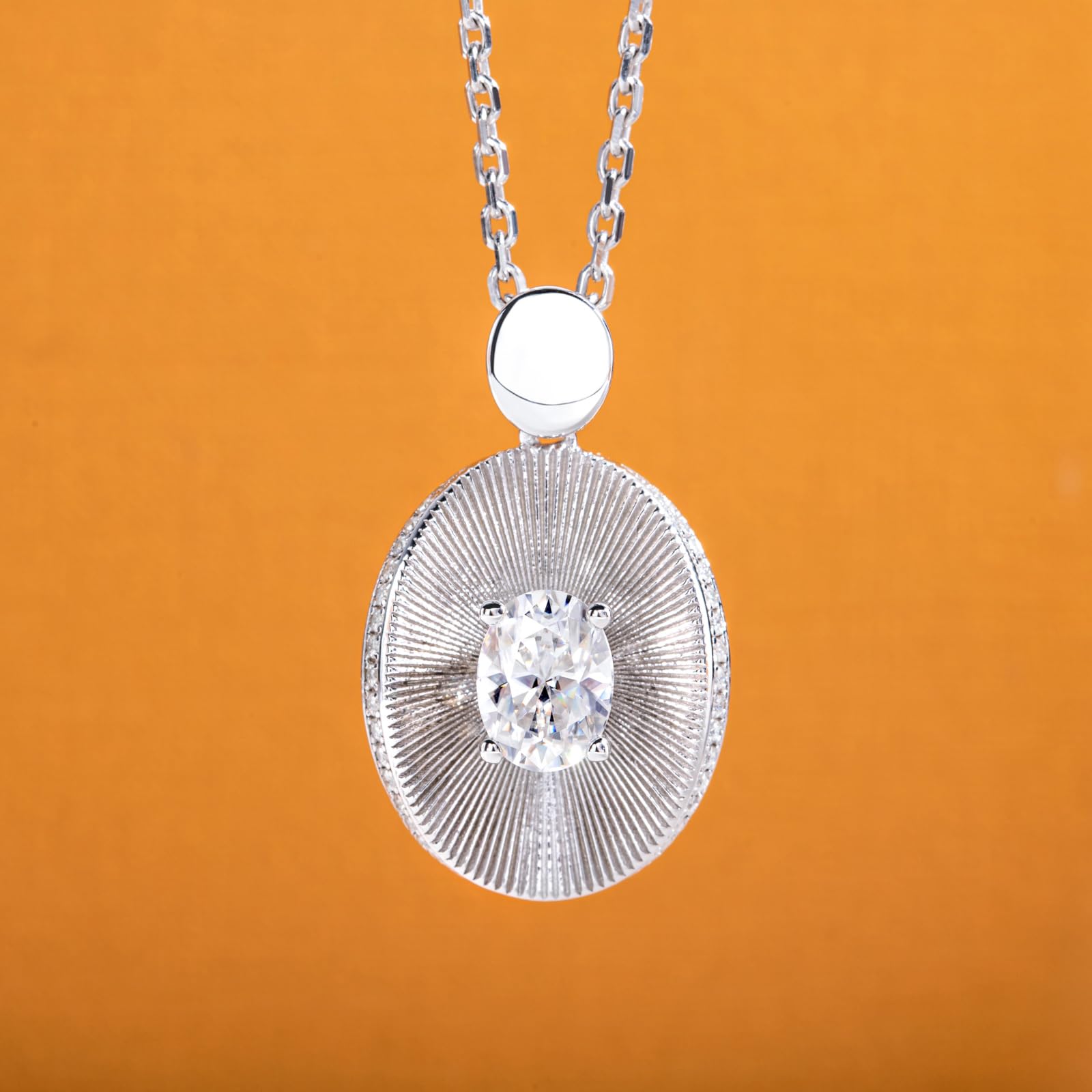 1.0 CT Oval Cut Moissanite Vintage Halo Pendant Necklace for Women