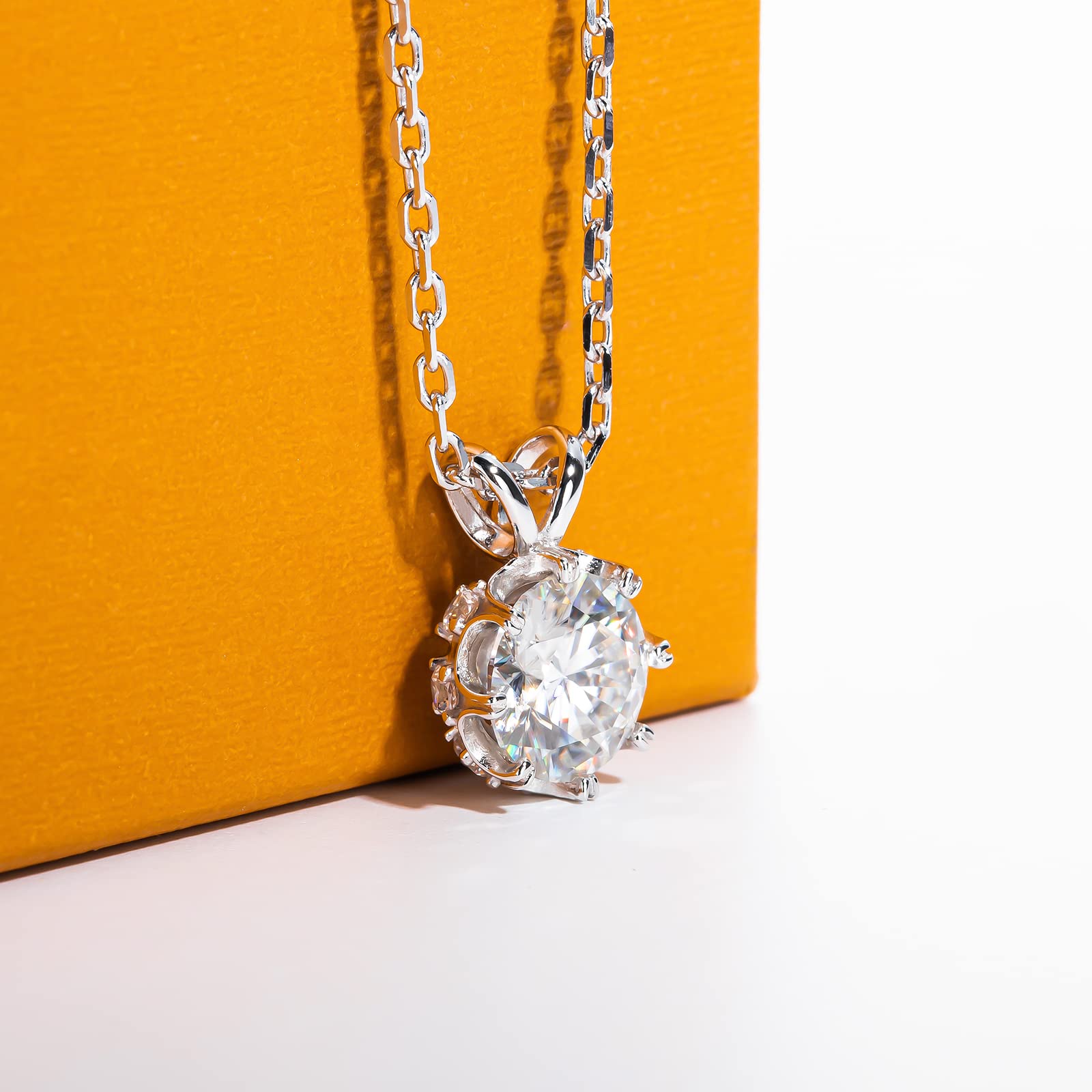 moissanite pendant necklace, round solitaire necklace, silver pendant for women, custom moissanite jewelry, lab grown diamond pendant, white gold plated necklace, dainty pendant necklace