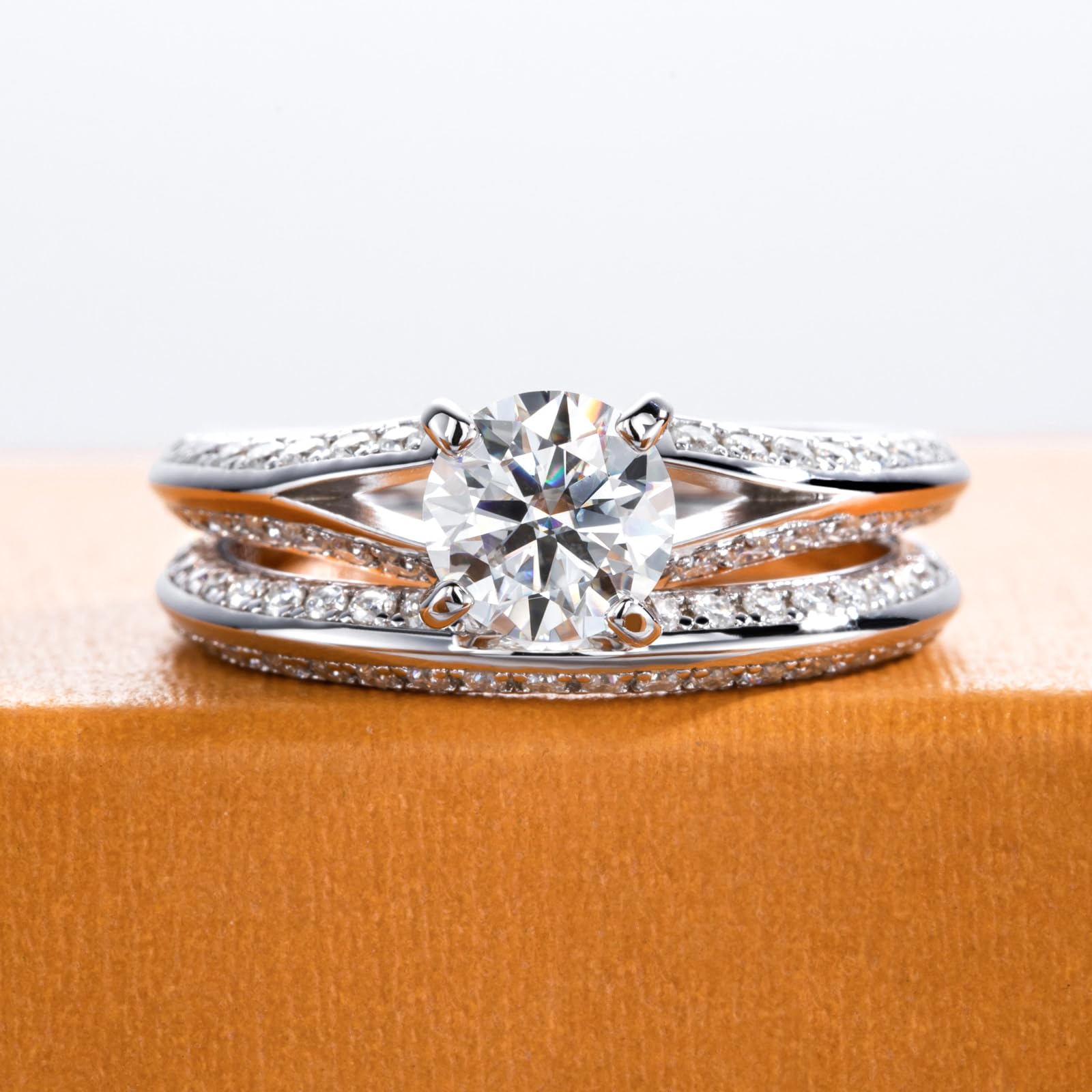 bridal ring set, round cut diamond ring, wedding ring set, engagement and wedding ring set, solitaire rings, gold rings, round cut engagement ring, gold rings for women, 14k gold rings, white gold rings, lab grown diamond rings, diamond rings for women, diamond rings, valentines gift for her, birthday gift for her, moissanite rings, 925 silver rings