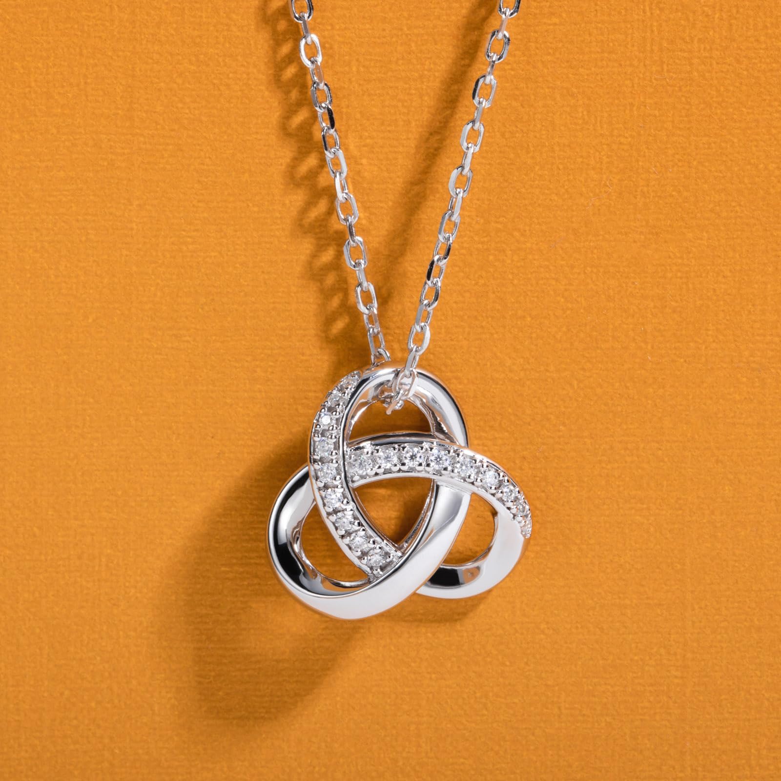 trinity knot necklace, celtic knot pendant, infinity knot necklace women, silver necklace USA, white gold plated jewelry, moissanite pendant necklace, meaningful jewelry gift for her, elegant minimalist necklace