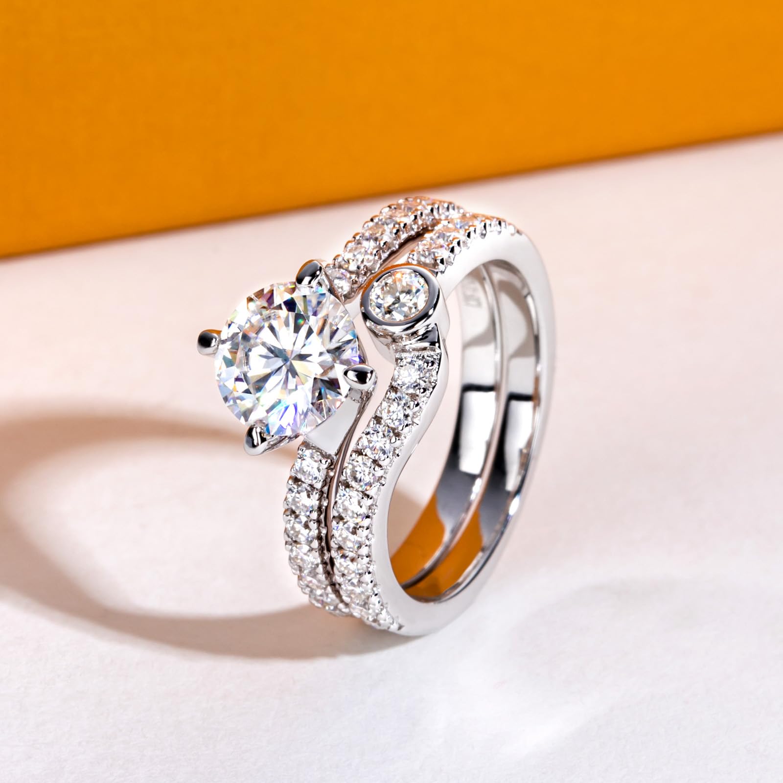 bridal ring set, round cut diamond ring, wedding ring set, engagement and wedding ring set, solitaire rings, gold rings, round cut engagement ring, gold rings for women, 14k gold rings, white gold rings, lab grown diamond rings, diamond rings for women, diamond rings, valentines gift for her, birthday gift for her, moissanite rings