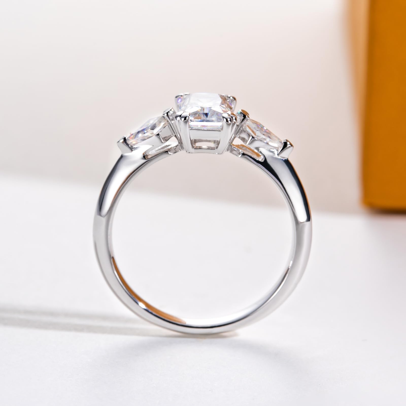 radiant cut diamond ring, three stone rings, radiant diamond ring, 1 carat emerald diamond ring, gold ring, 14k gold ring, white gold ring, rings, promise rings for her, anniversary ring, silver rings, sterling silver rings, valentines gift for her, birthday gift for her, lab grown diamonds