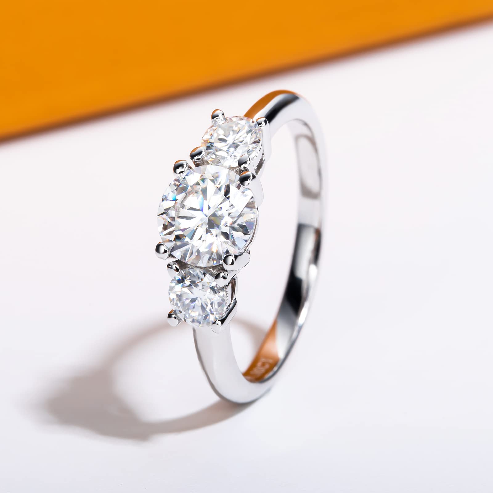 round cut diamond ring, three stone rings, round diamond ring, 1 carat round diamond ring, gold ring, 14k gold ring, white gold ring, rings, promise rings for her, anniversary ring, silver rings, sterling silver rings, valentines gift for her, birthday gift for her, lab grown diamonds
