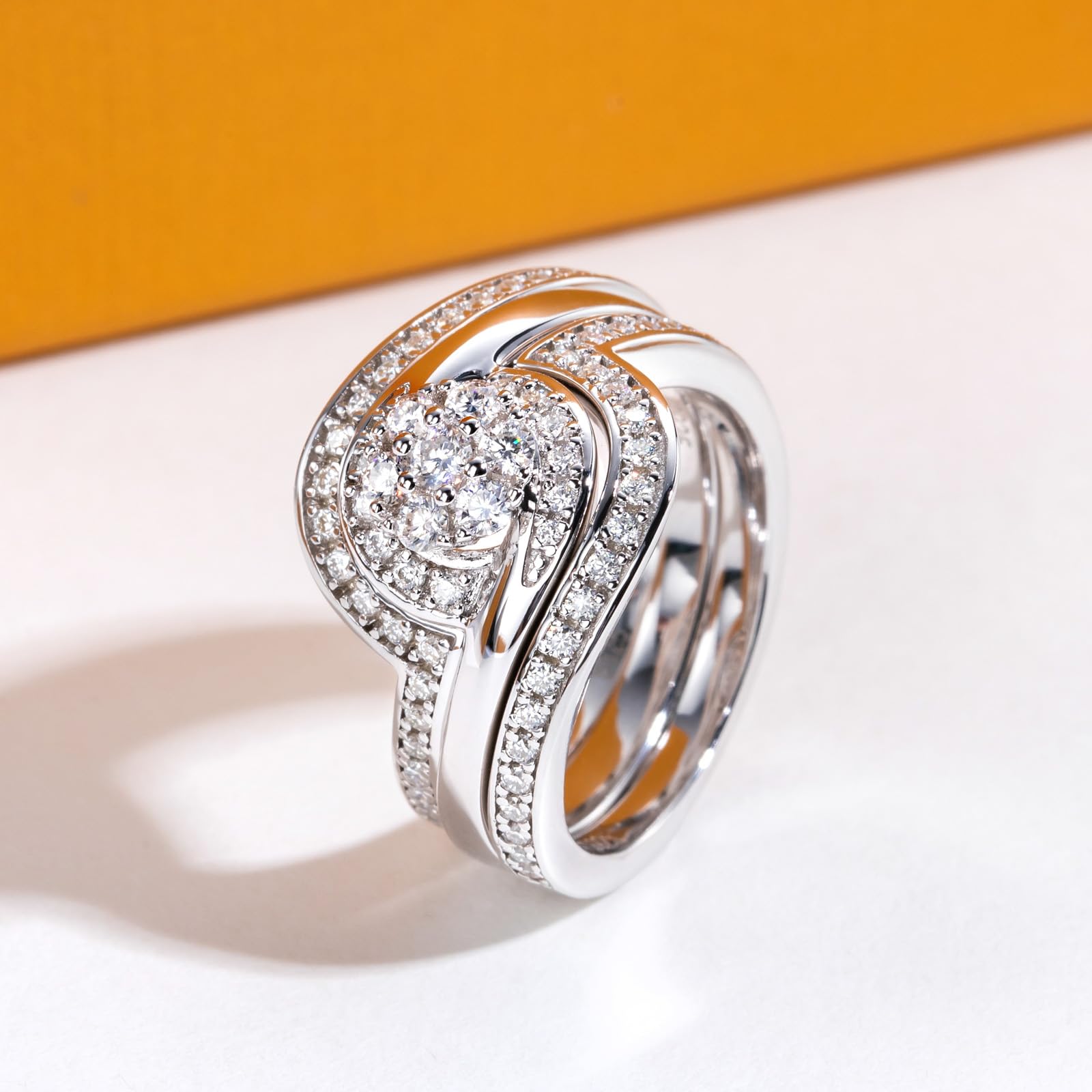 cluster ring, bridal ring set, round cut diamond ring, wedding ring set, engagement and wedding ring set, solitaire rings, gold rings, round cut engagement ring, gold rings for women, 14k gold rings, white gold rings, lab grown diamond rings, diamond rings for women, diamond rings, valentines gift for her, birthday gift for her, moissanite rings, 925 silver rings