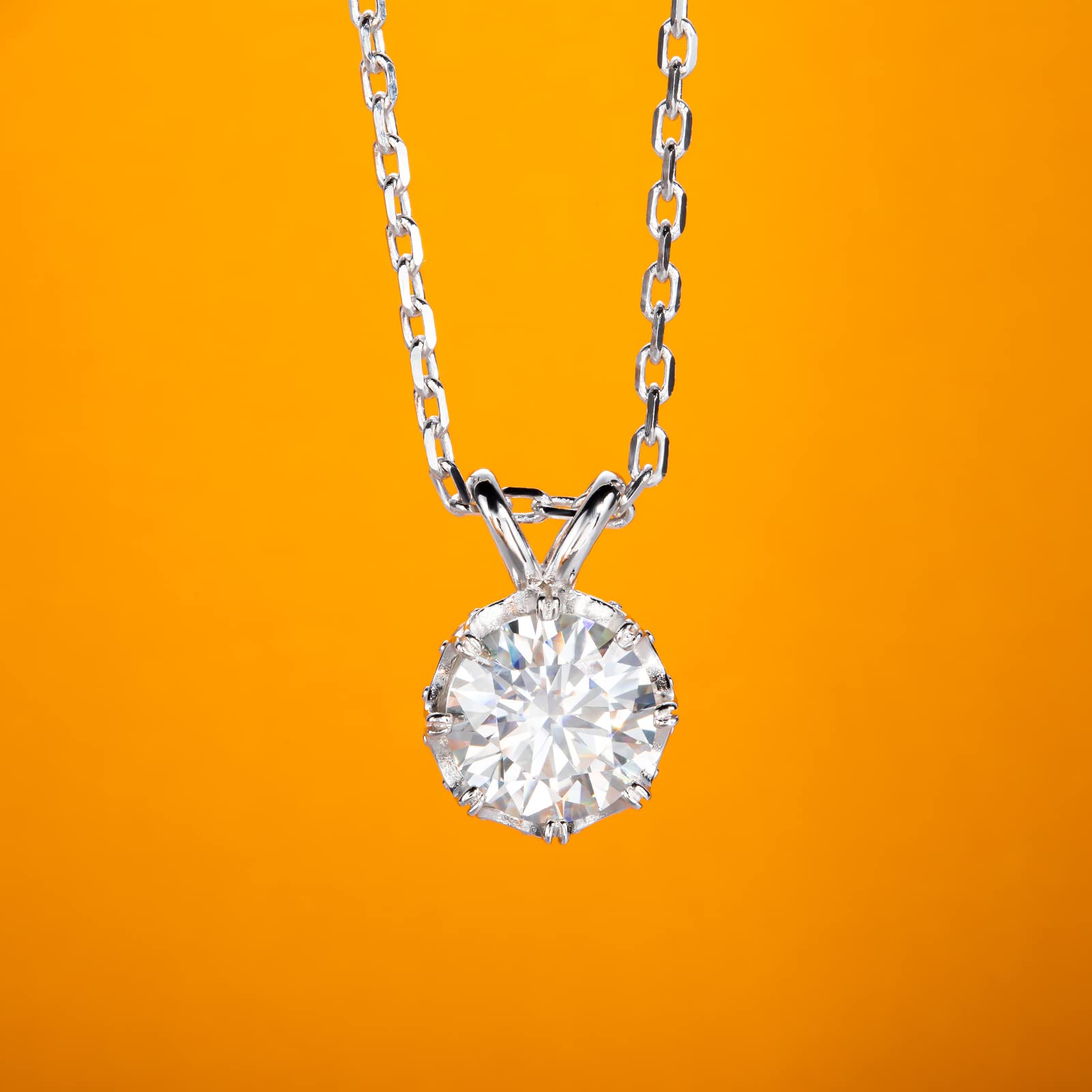 moissanite pendant necklace, round solitaire necklace, silver pendant for women, custom moissanite jewelry, lab grown diamond pendant, white gold plated necklace, dainty pendant necklace