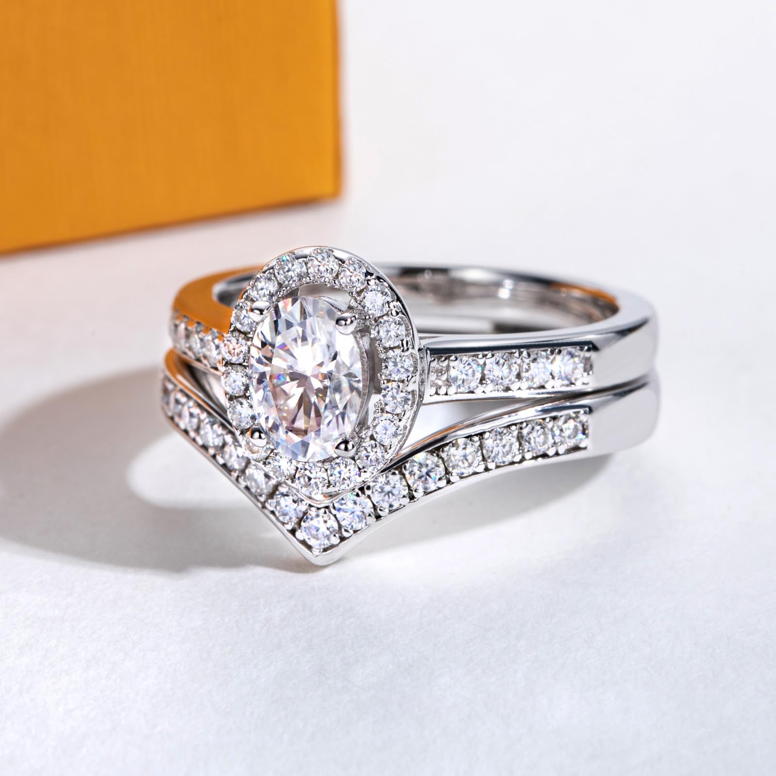 bridal ring set, emerald cut ring, wedding ring set, engagement and wedding ring set, solitaire rings, gold rings, emerald cut engagement ring, gold rings for women, 14k gold rings, white gold rings, lab grown diamond rings, diamond rings for women, diamond rings, valentines gift for her, birthday gift for her, moissanite rings